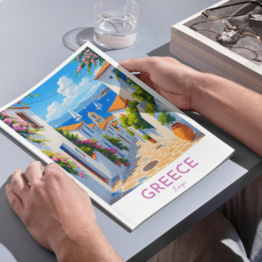 Affiche voyage - Grece, Europe, Méditerranée, Village - art moderne, impression, poster