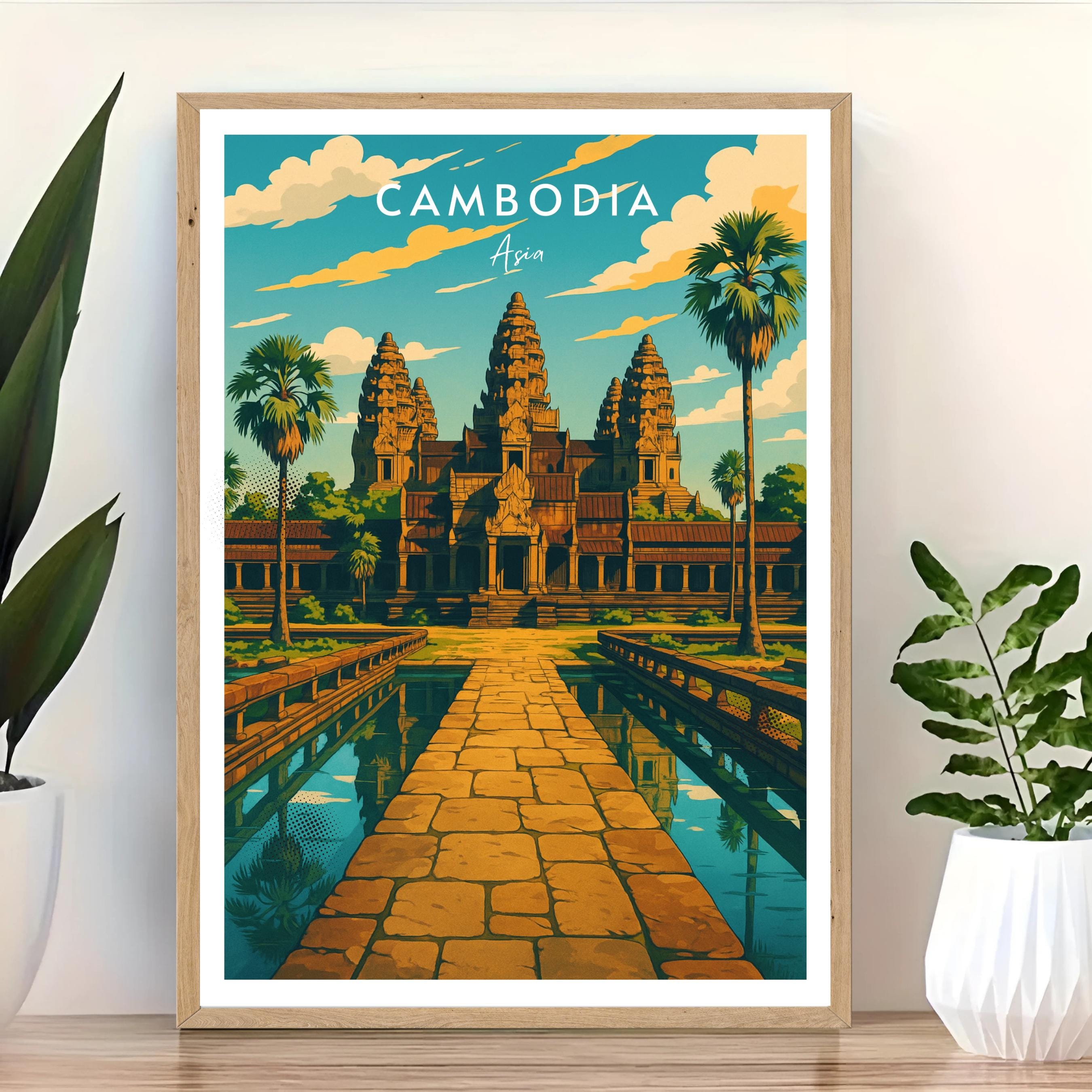 Affiche voyage - Cambodge, Asie, Angkor Wat, Temple - art moderne, impression, poster