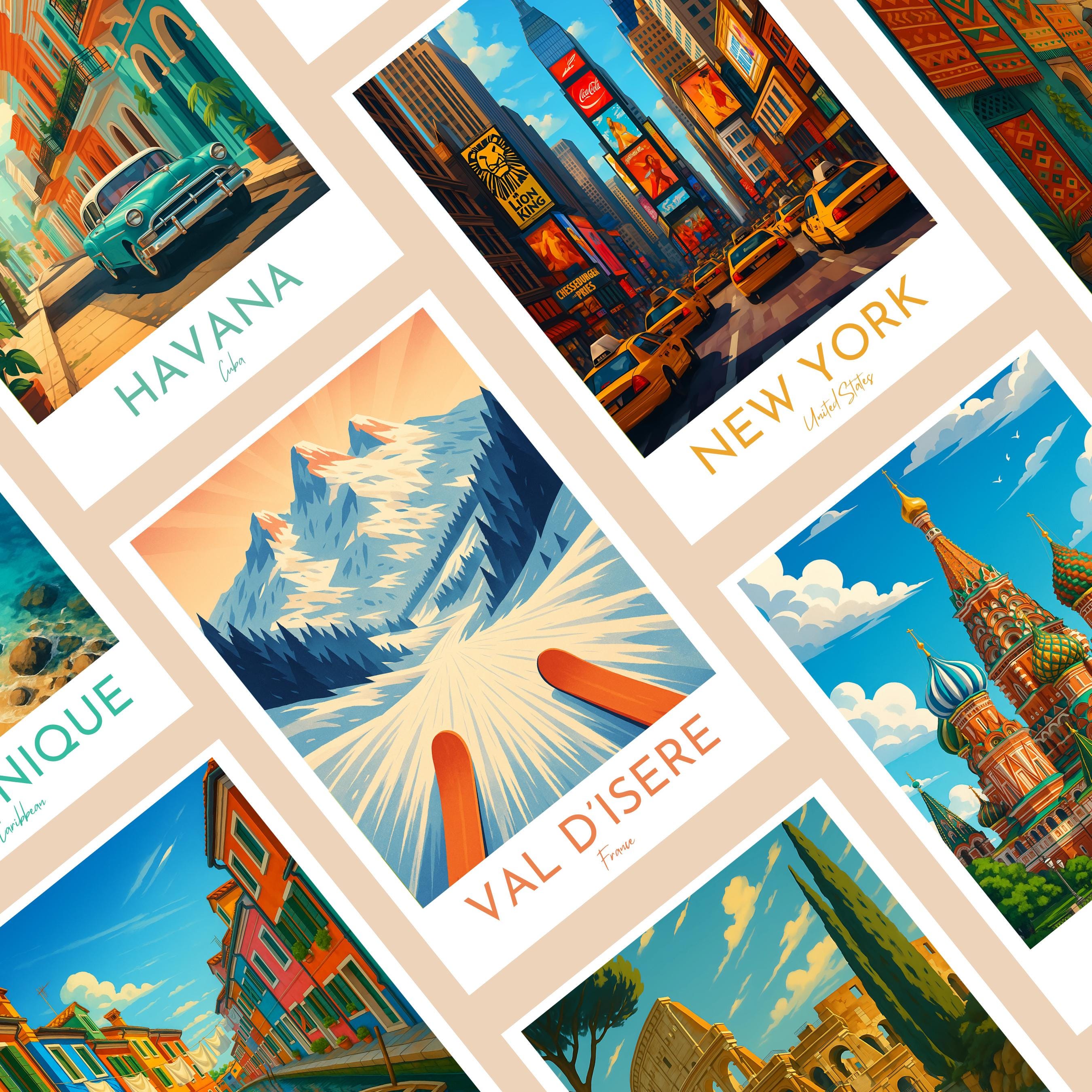 Affiche voyage - Val d’Isère, Alpes, France, Ski - art moderne, impression, poster