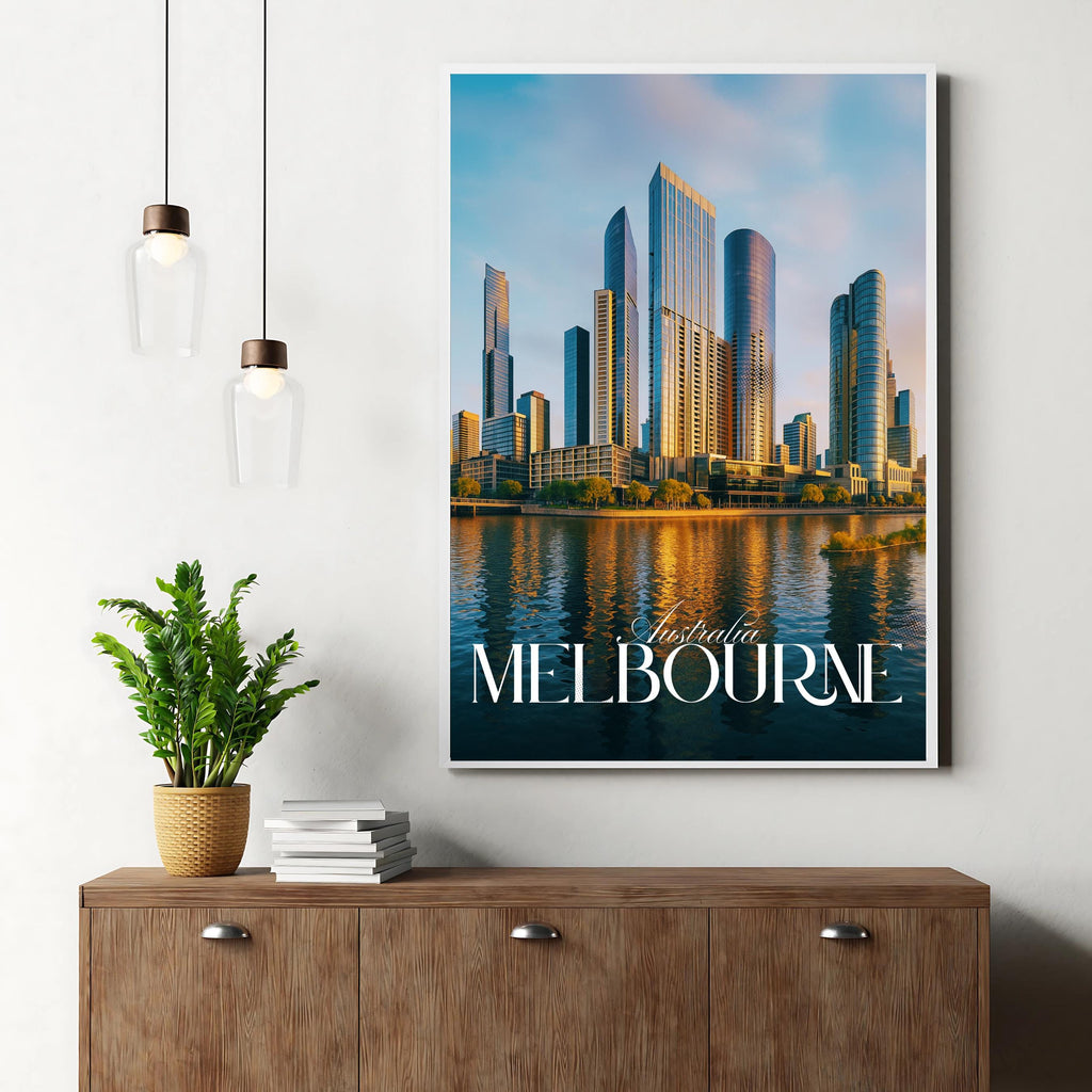 Affiche voyage - Melbourne, Australie, Océanie, Skyline - art moderne, impression, poster