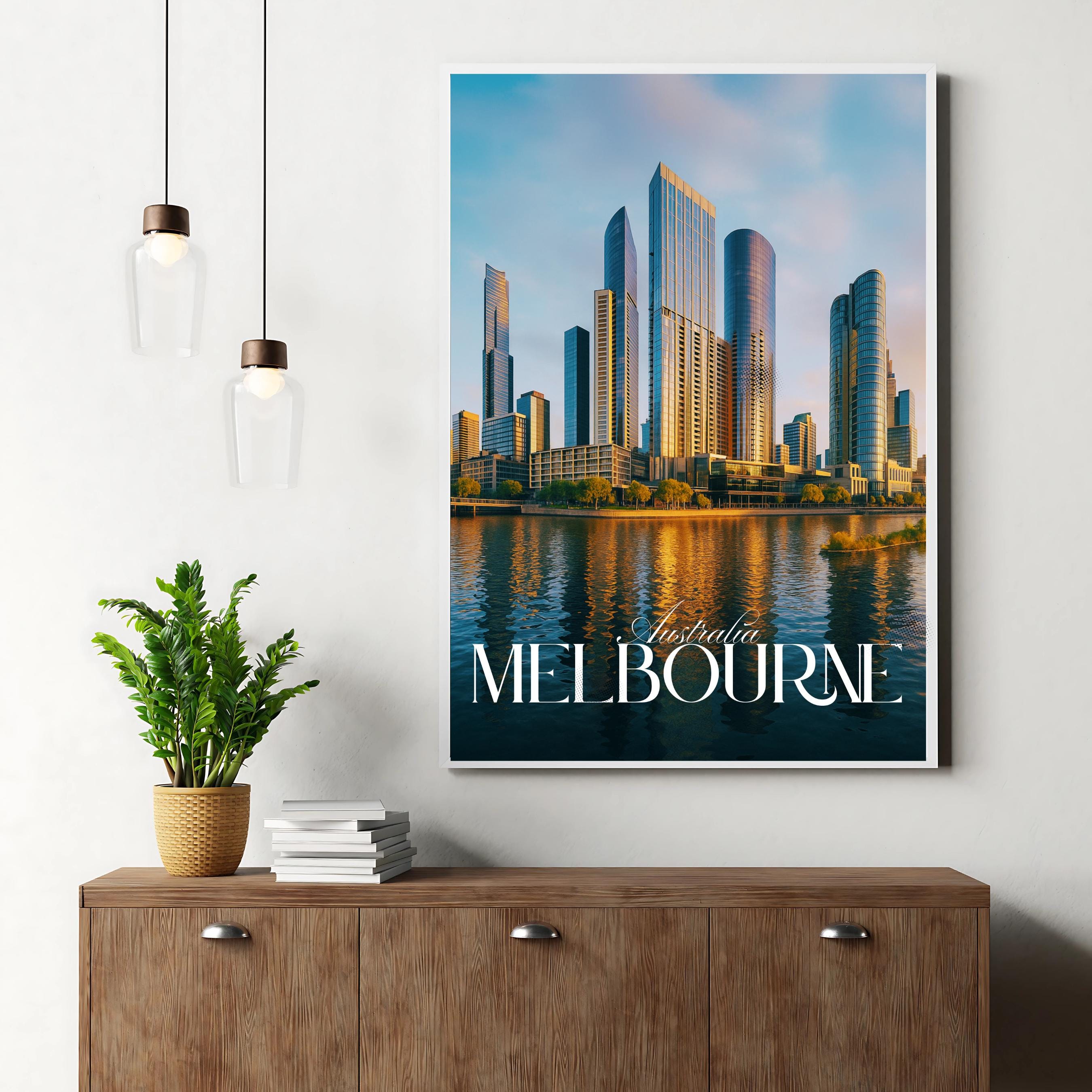 Affiche voyage - Melbourne, Australie, Océanie, Skyline - art moderne, impression, poster