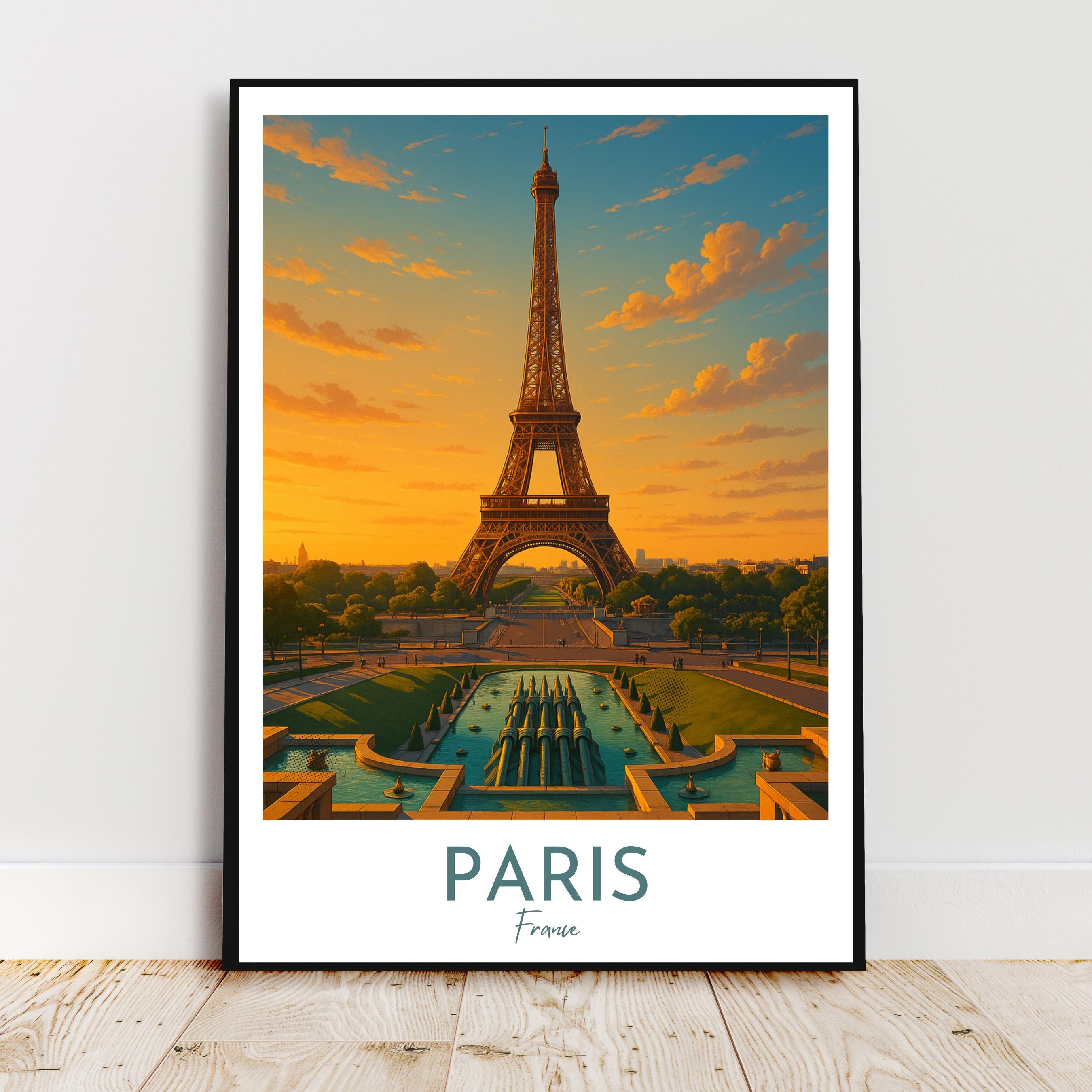 Affiche voyage - Paris, France, Tour Eiffel, Trocadéro - art moderne, impression, poster