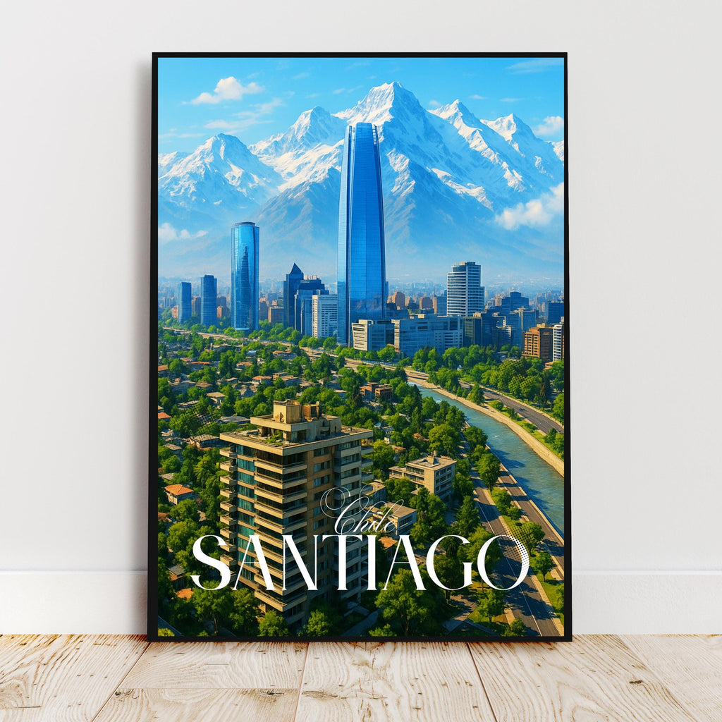 Affiche voyage - Santiago, Chili, Amerique, Andes - art moderne, impression, poster