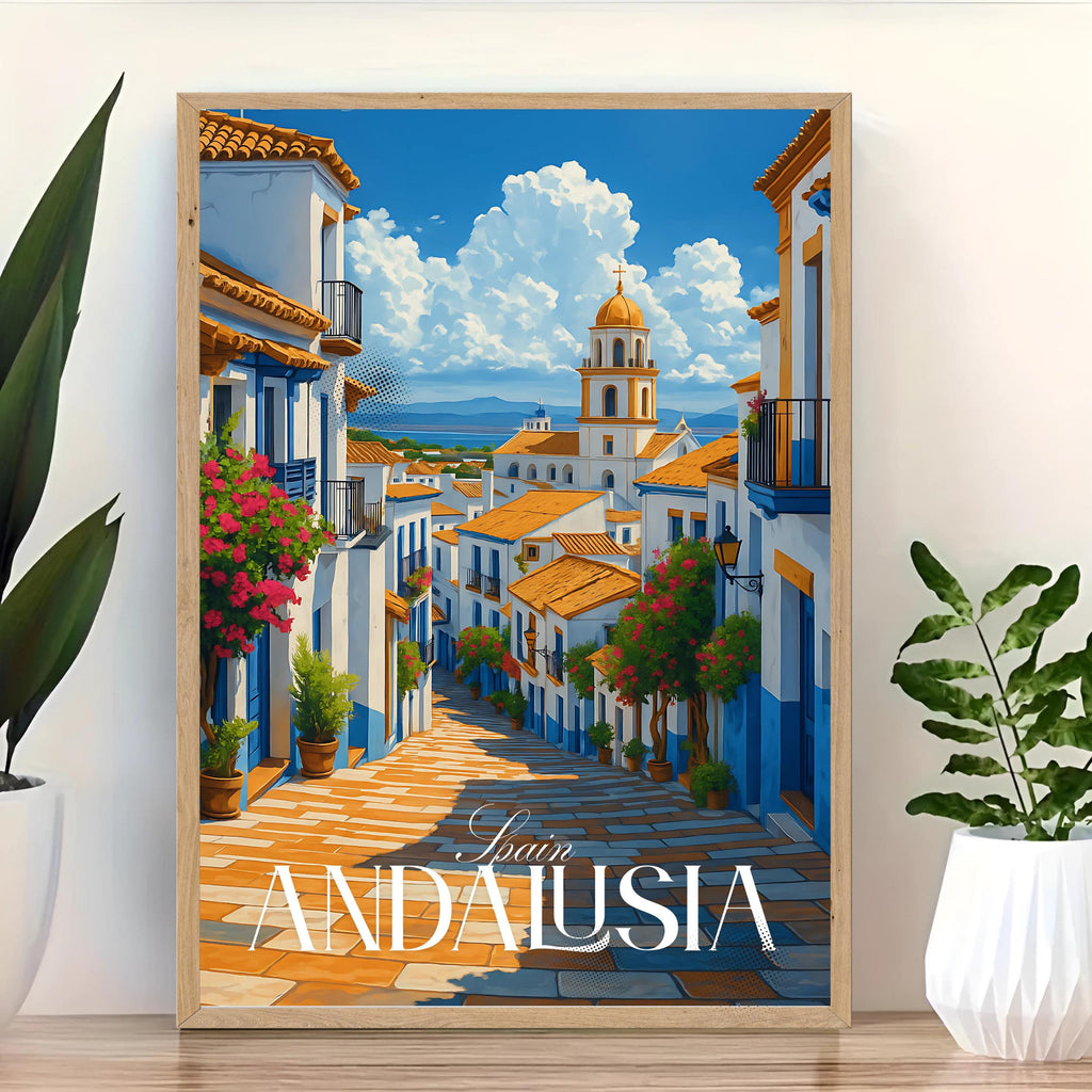 Affiche voyage - Andalousie, Espagne, Méditerranée, Village - art moderne, impression, poster