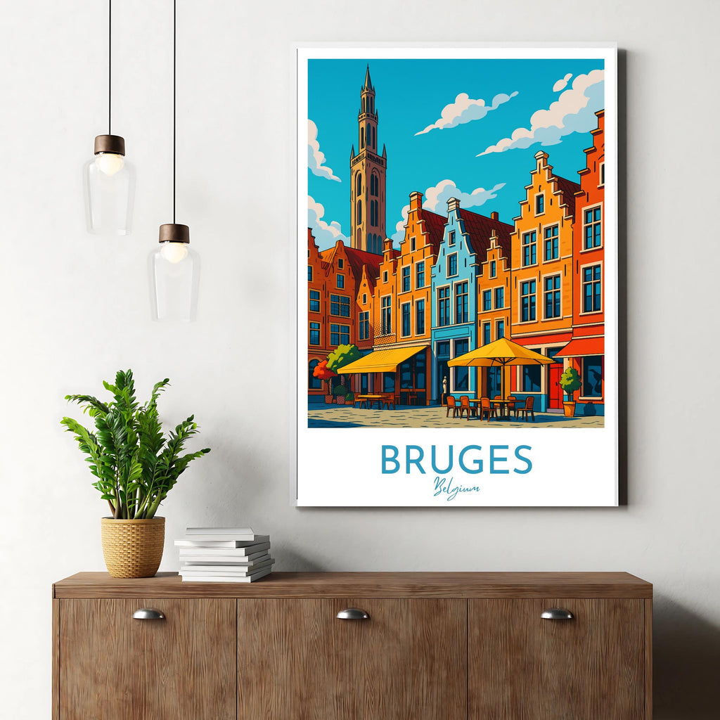 Affiche voyage - Bruges, Flandre, Belgique, Grande Place - art moderne, impression, poster