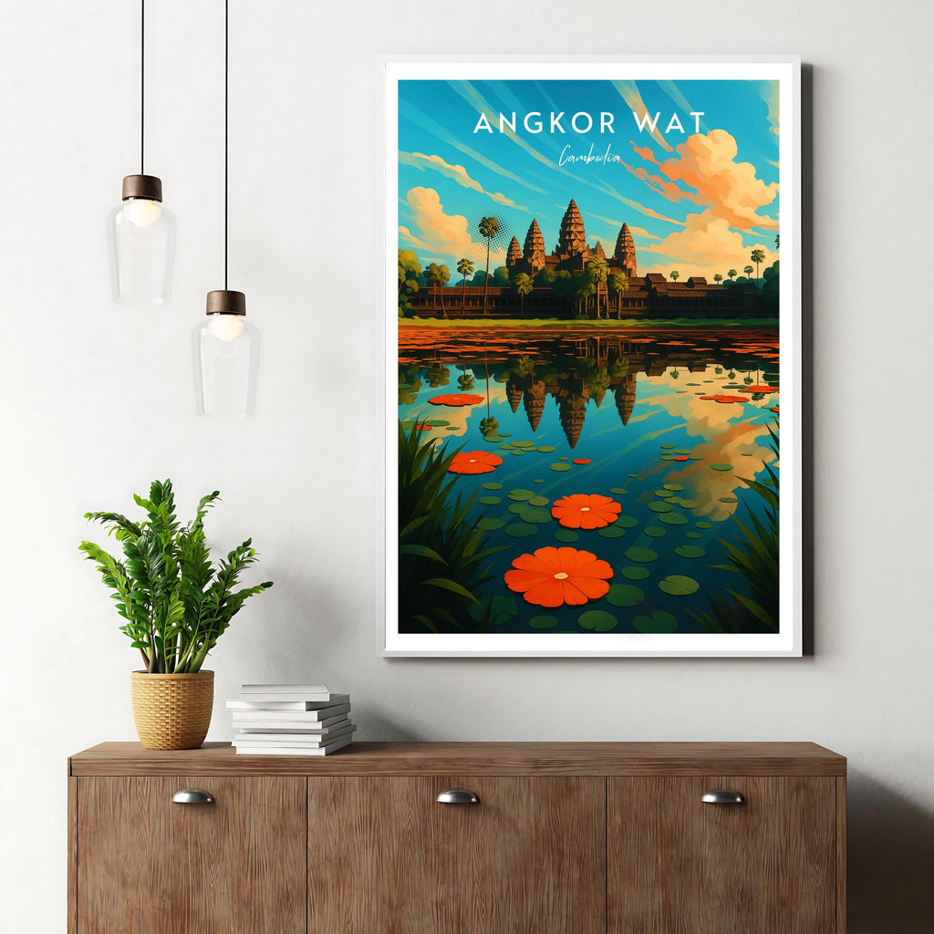 Affiche voyage - Angkor Wat, Cambodge, Asie, Temple - art moderne, impression, poster