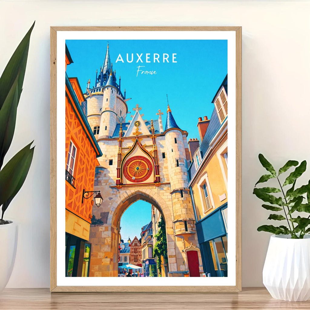 Affiche voyage - Auxerre, Bourgogne, France, Tour de l’Horloge - art moderne, impression, poster