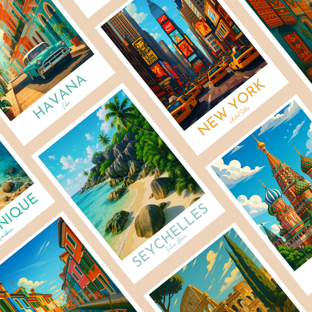 Affiche voyage - Seychelles, Océan Indien, Afrique, Plage - art moderne, impression, poster
