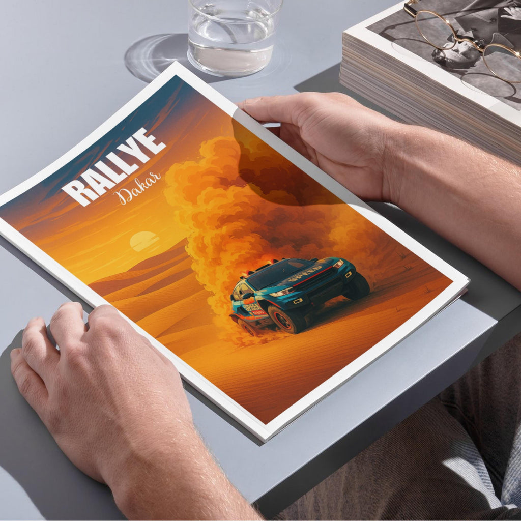 Affiche sport - Rallye, Course Automobile, Dakar, Désert - art moderne, impression, poster