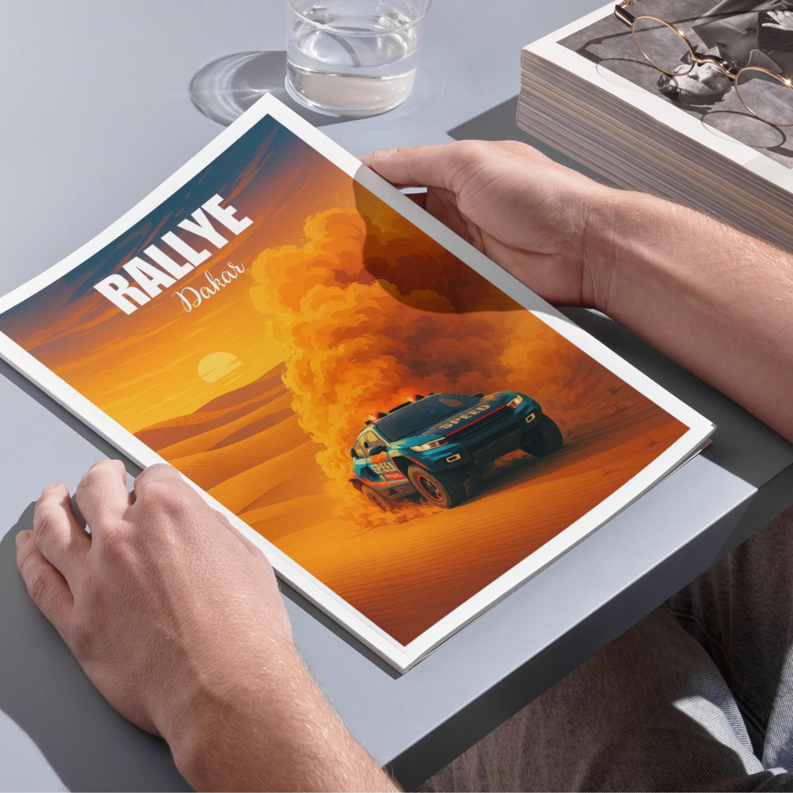 Affiche sport - Rallye, Course Automobile, Dakar, Désert - art moderne, impression, poster