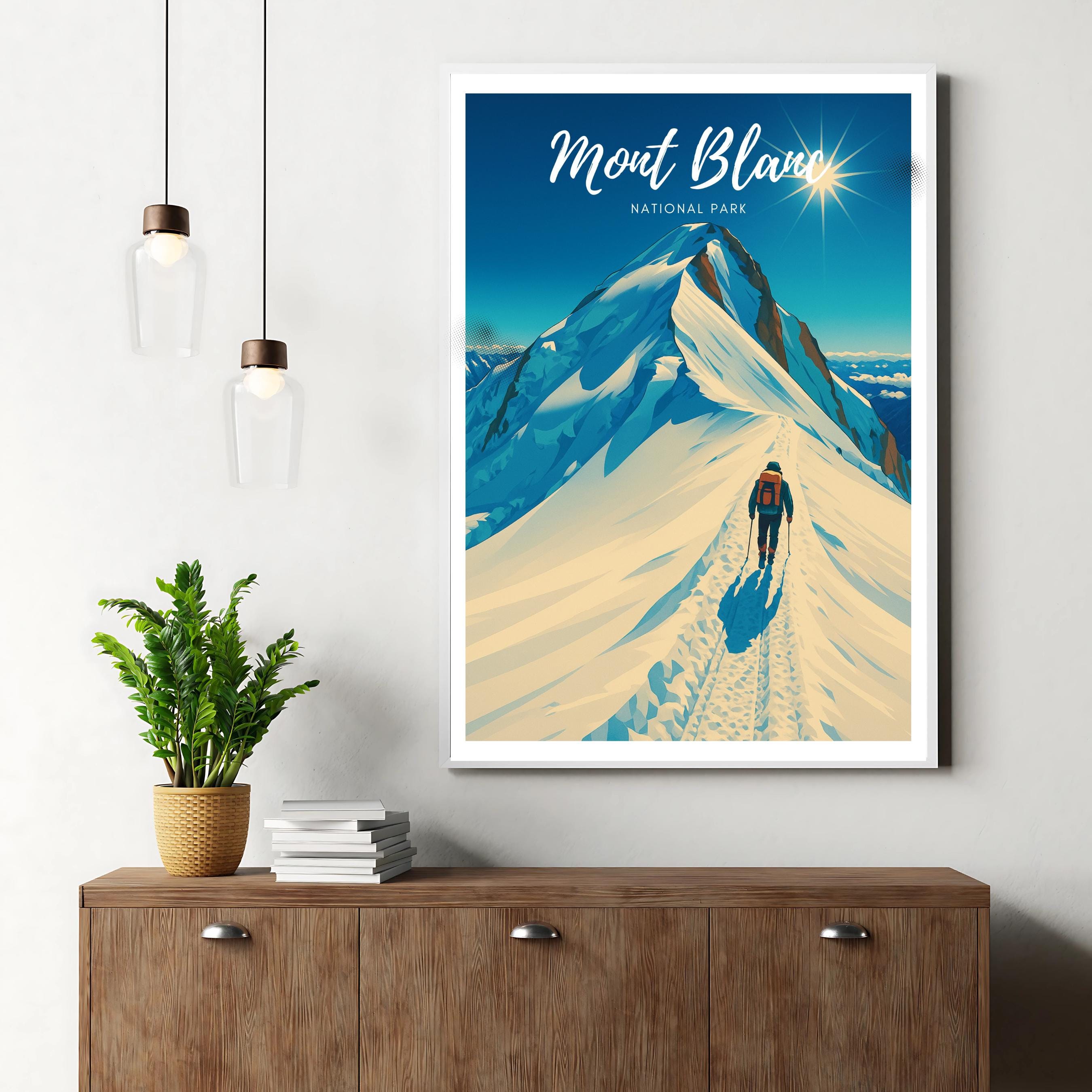 Affiche voyage - Mont Blanc, Parc National, Alpes, Montagne - art moderne, impression, poster