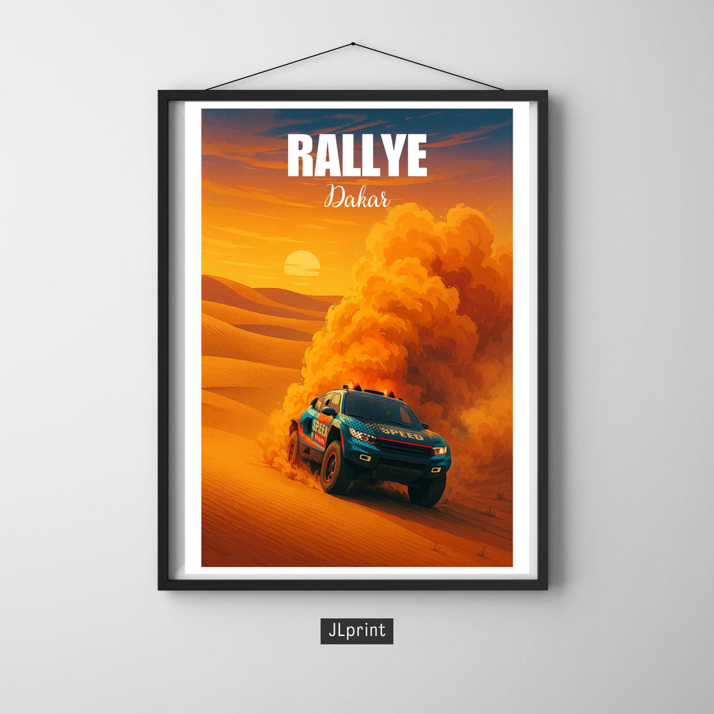 Affiche sport - Rallye, Course Automobile, Dakar, Désert - art moderne, impression, poster