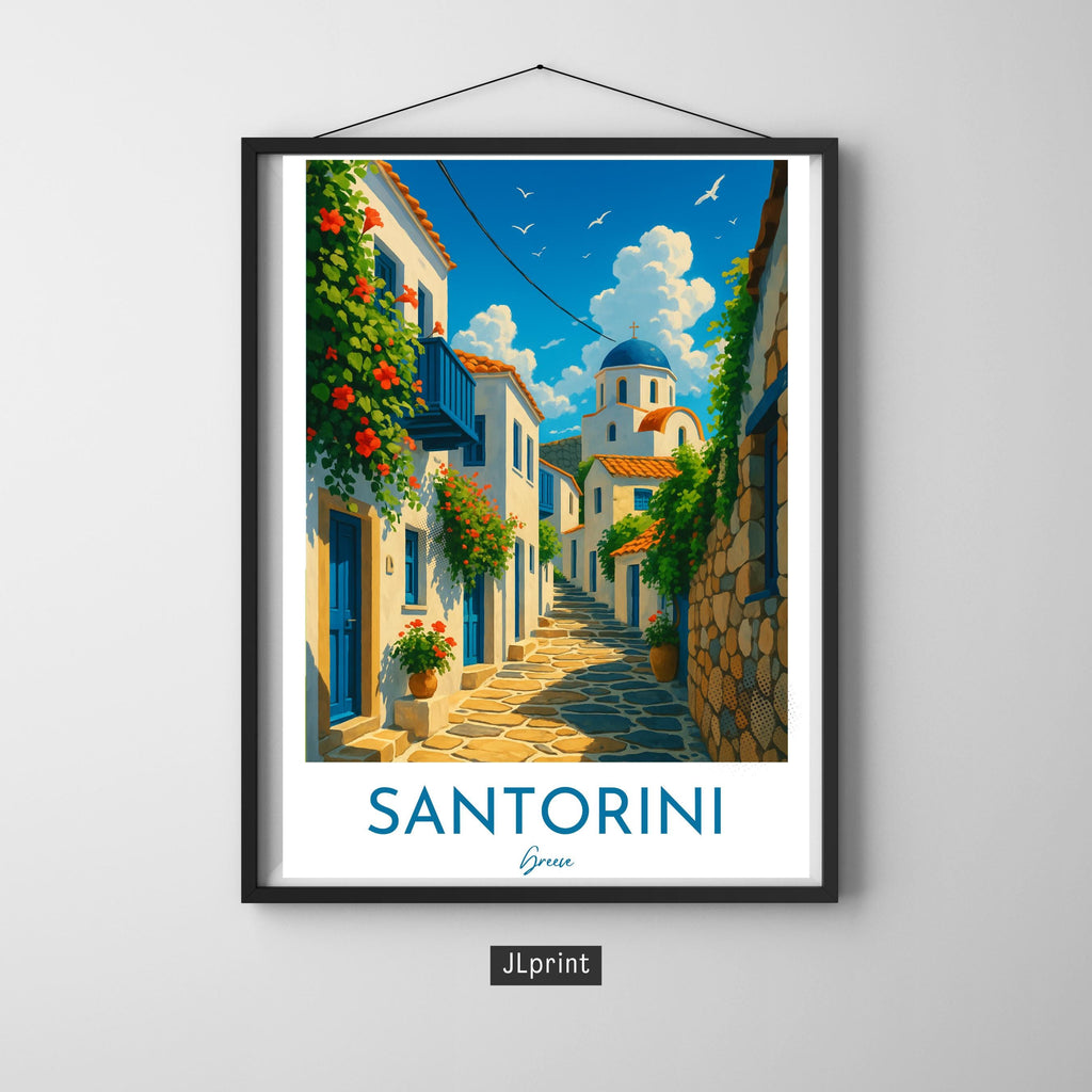 Affiche voyage - Santorin, Cyclades, Méditerranee, Grèce - art moderne, impression, poster