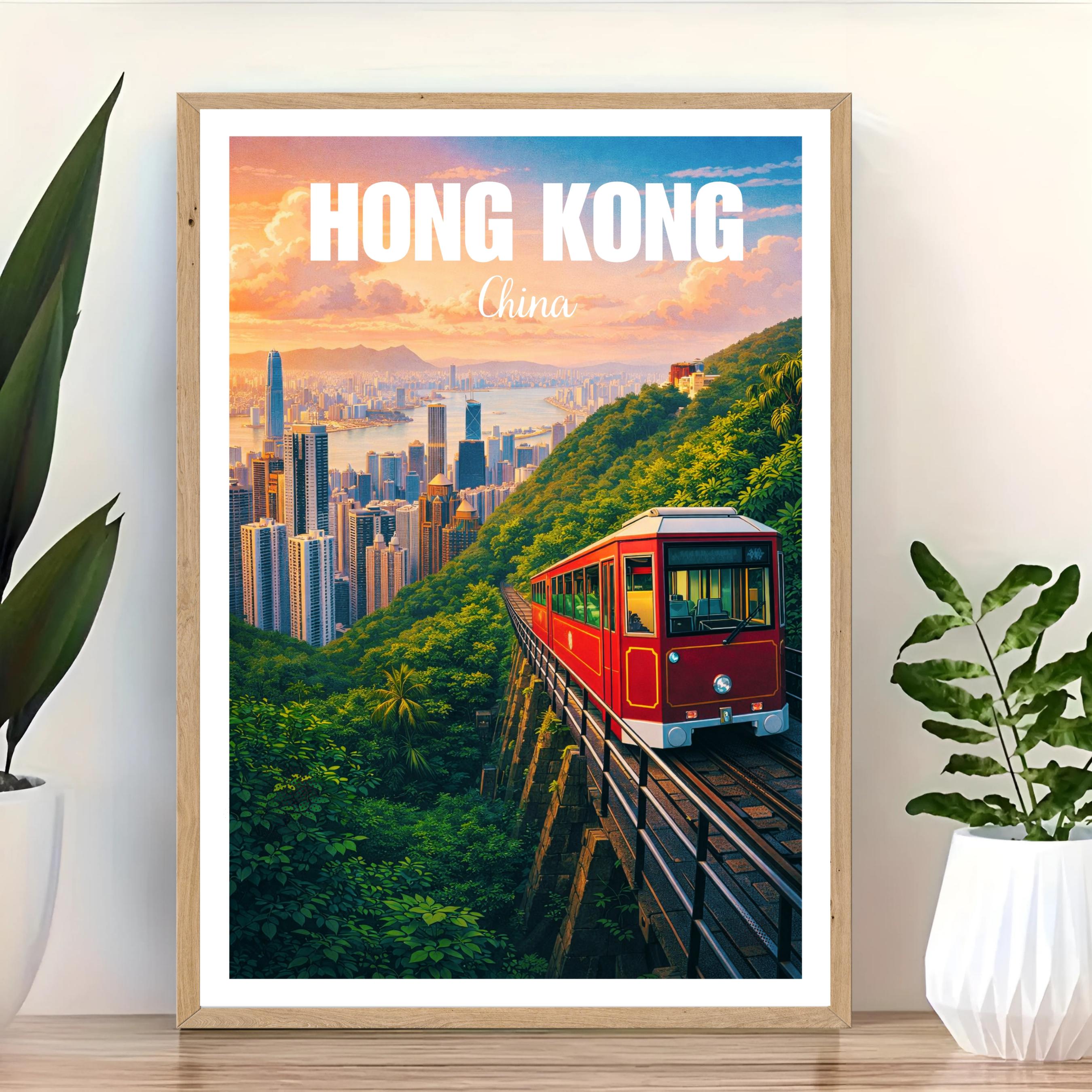 Affiche voyage - Hong Kong, Chine, Asie, Skyline - art moderne, impression, poster