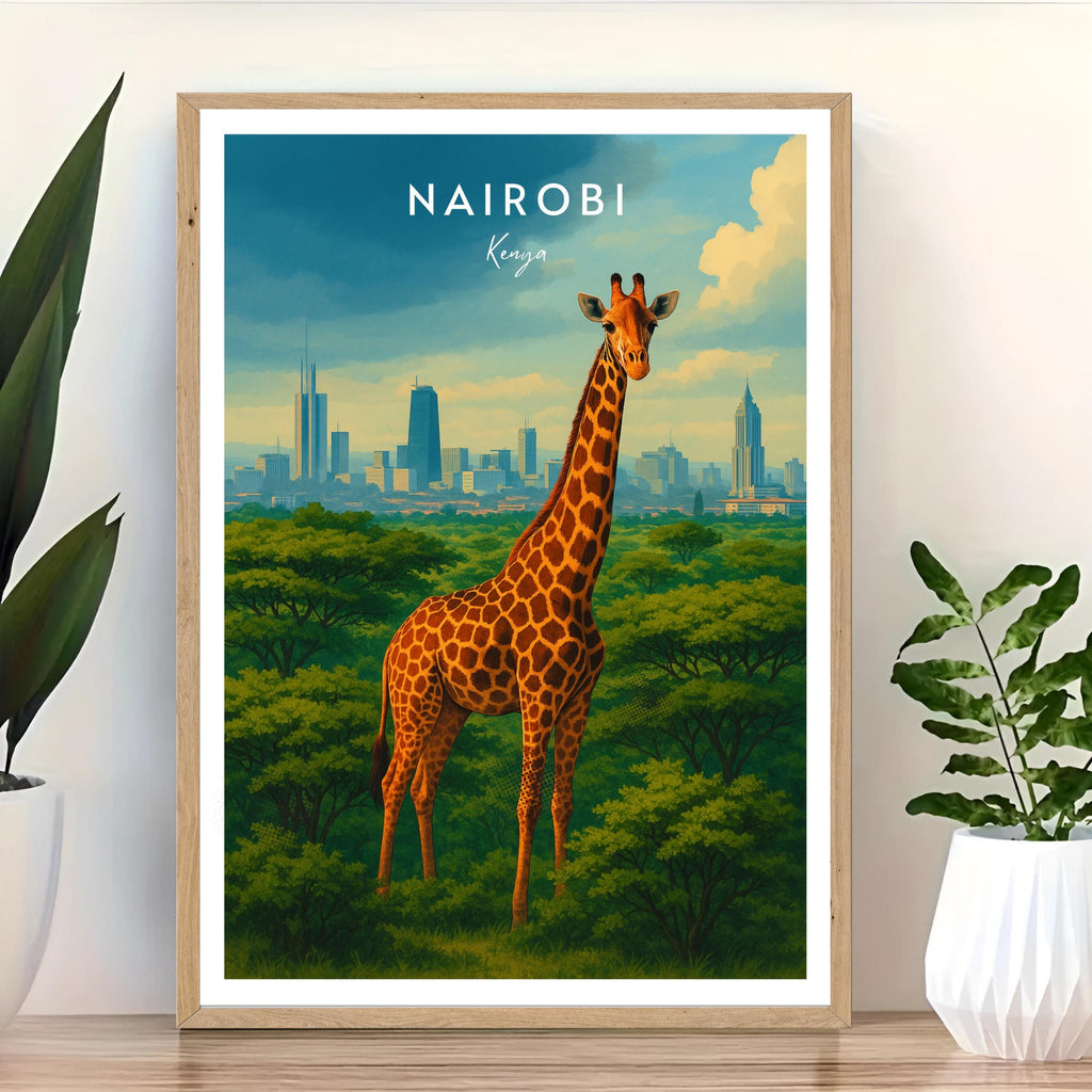 Affiche voyage - Nairobi, Kenya, Afrique, Girafe - art moderne, impression, poster