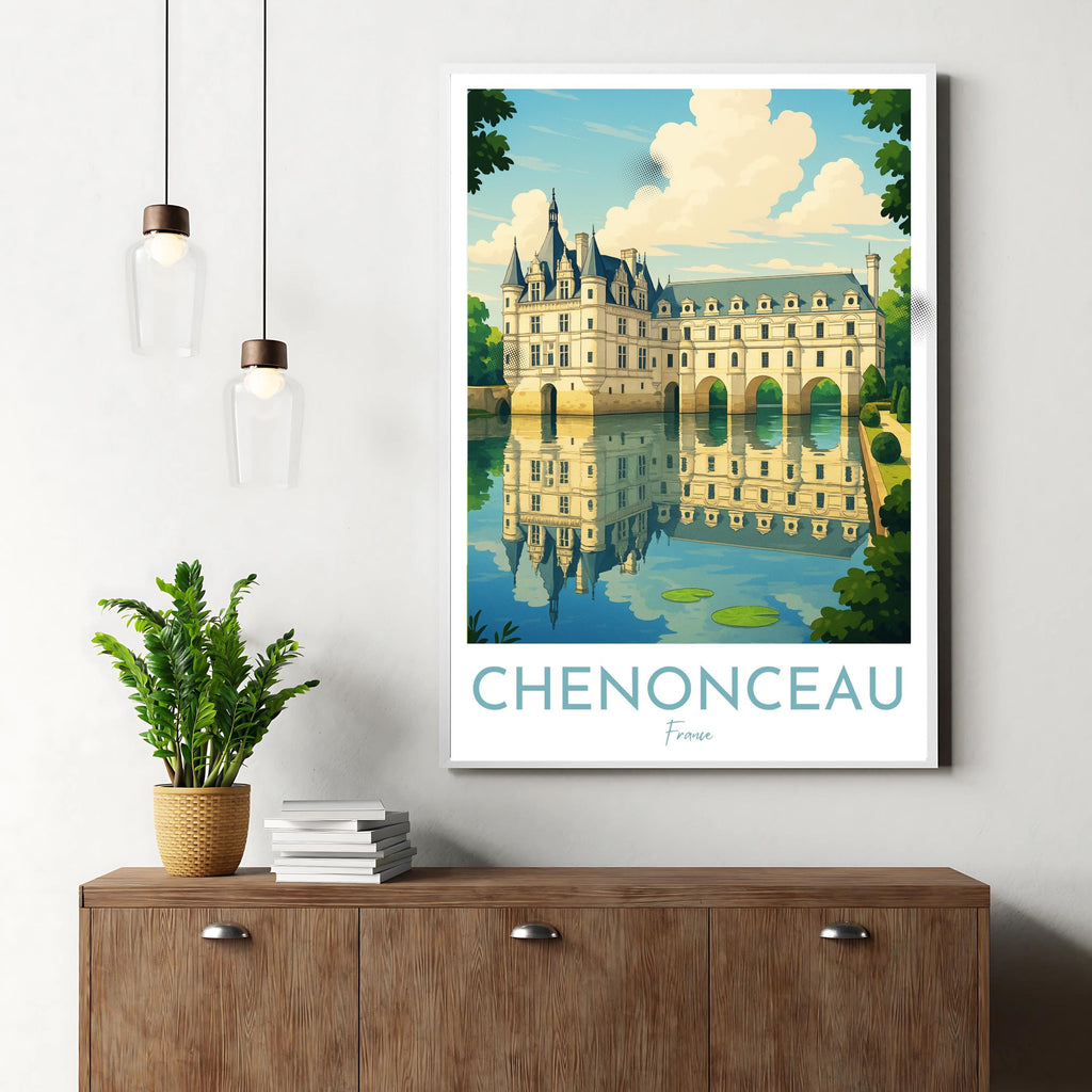 Affiche voyage - Chenonceau, Val de Loire, France, Chateau - art moderne, impression, poster