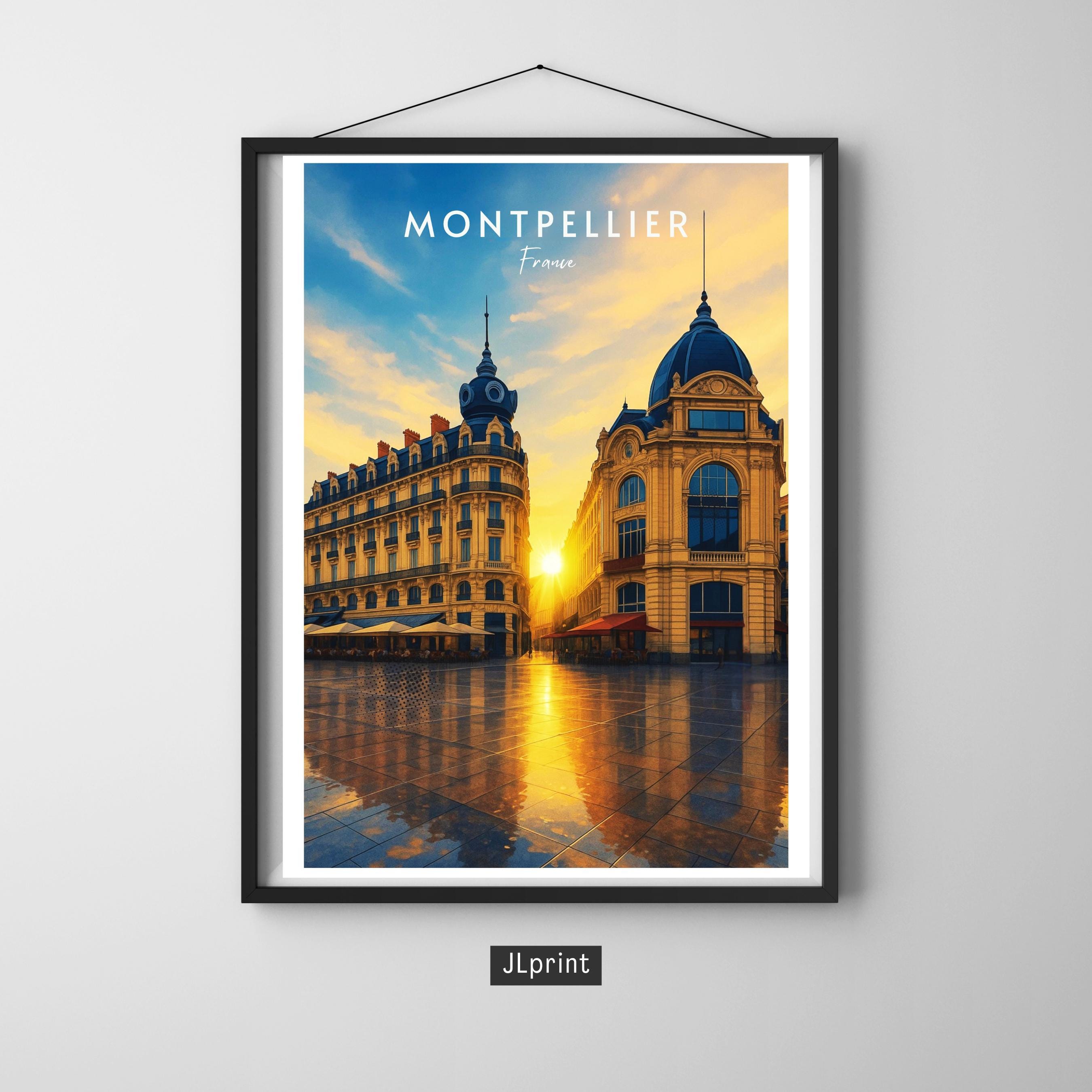 Affiche voyage - Montpellier, Hérault, France, Place de la Comédie - art moderne, impression, poster