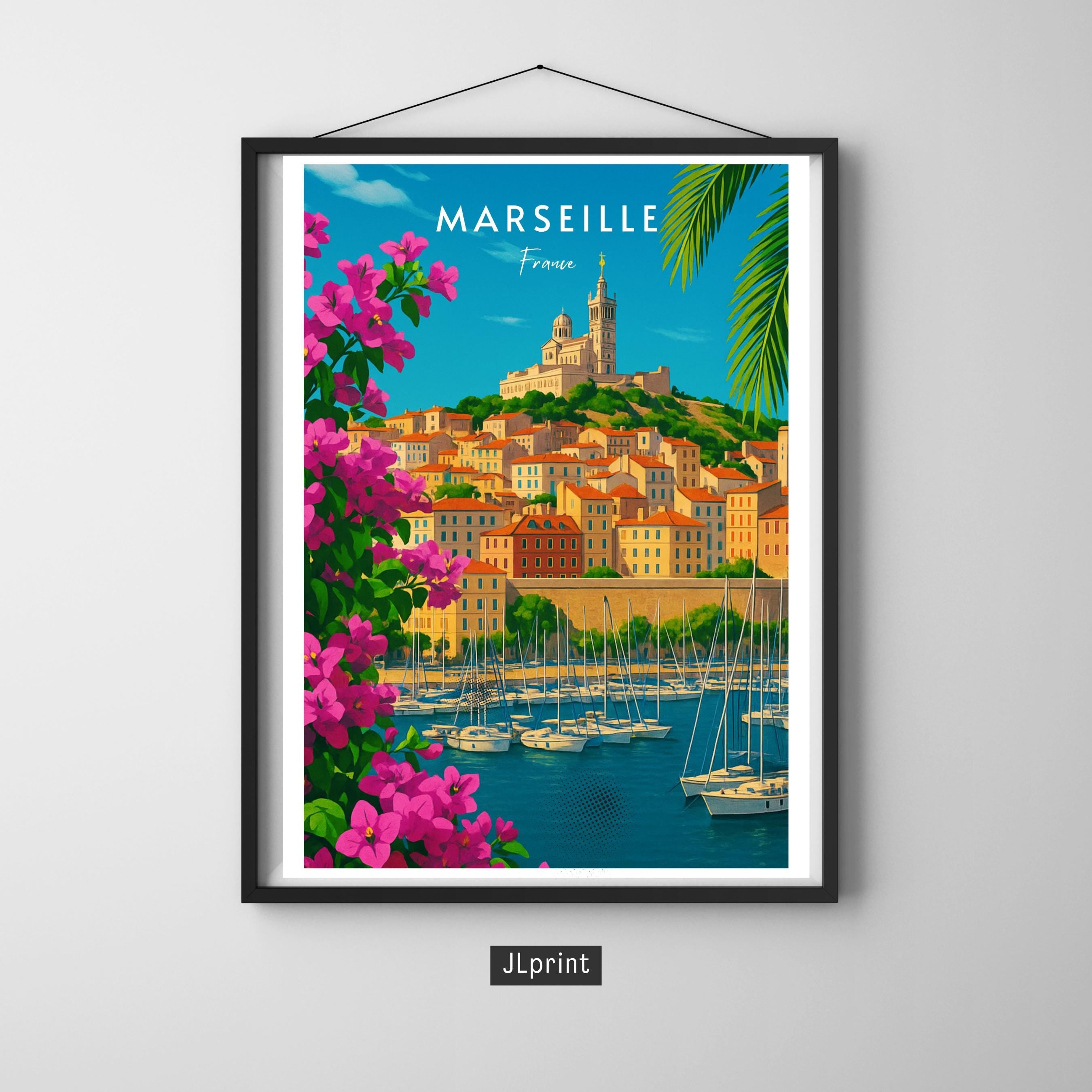 Affiche voyage - Marseille, Provence, France, Port - art moderne, impression, poster