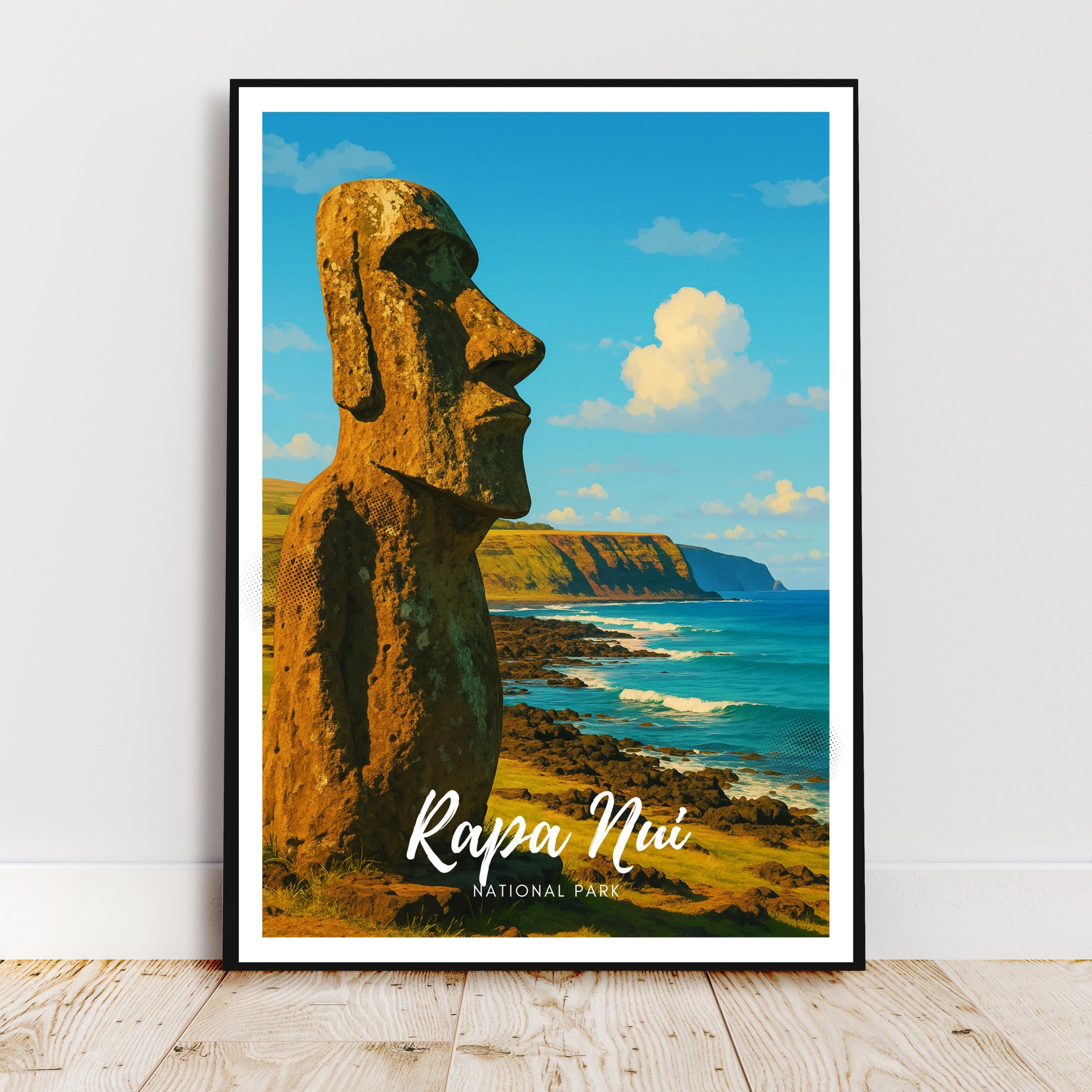 Affiche voyage - Rapa Nui, Parc National, Ile de Pâques, Moaï - art moderne, impression, poster