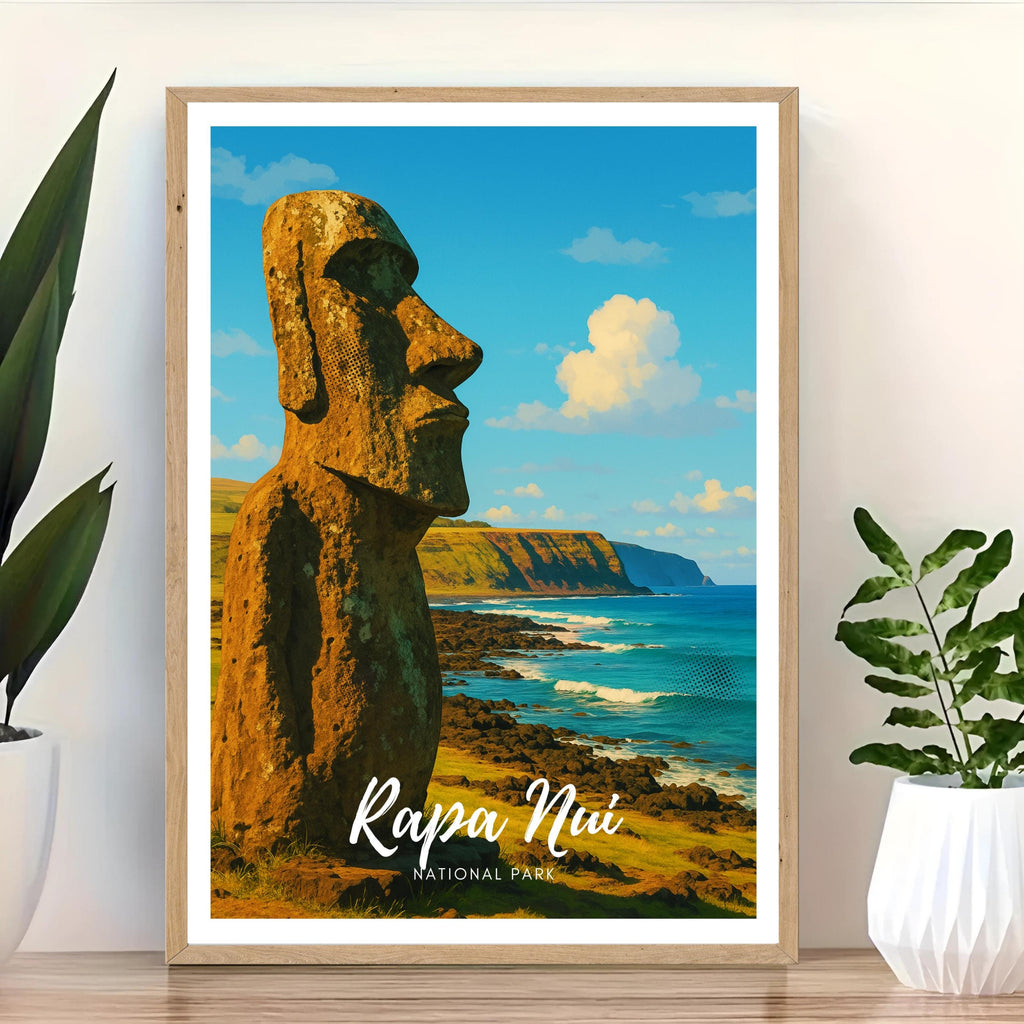 Affiche voyage - Rapa Nui, Parc National, Ile de Pâques, Moaï - art moderne, impression, poster