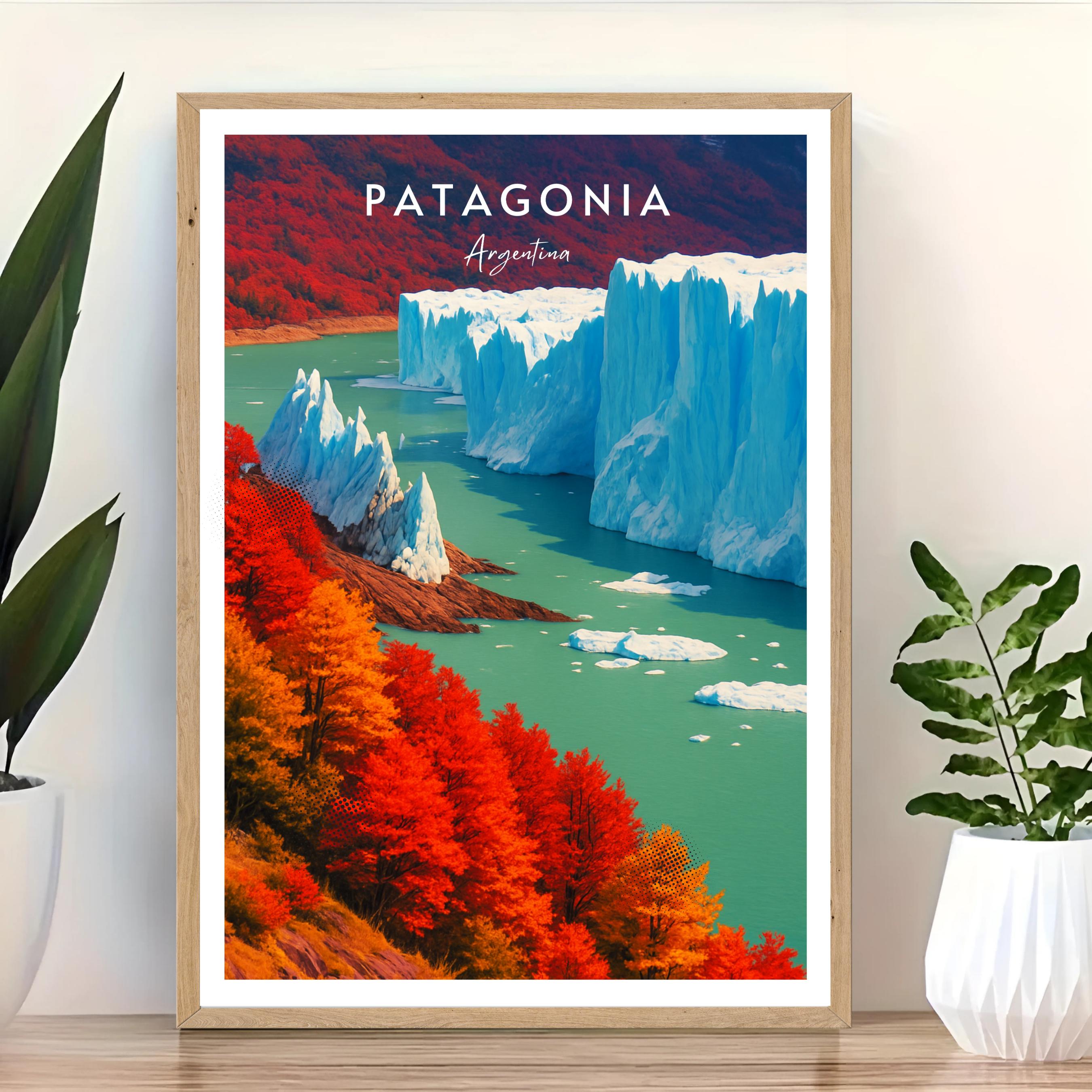Affiche voyage - Patagonie, Argentine, Amerique, Glacier Perito Moreno - art moderne, impression, poster