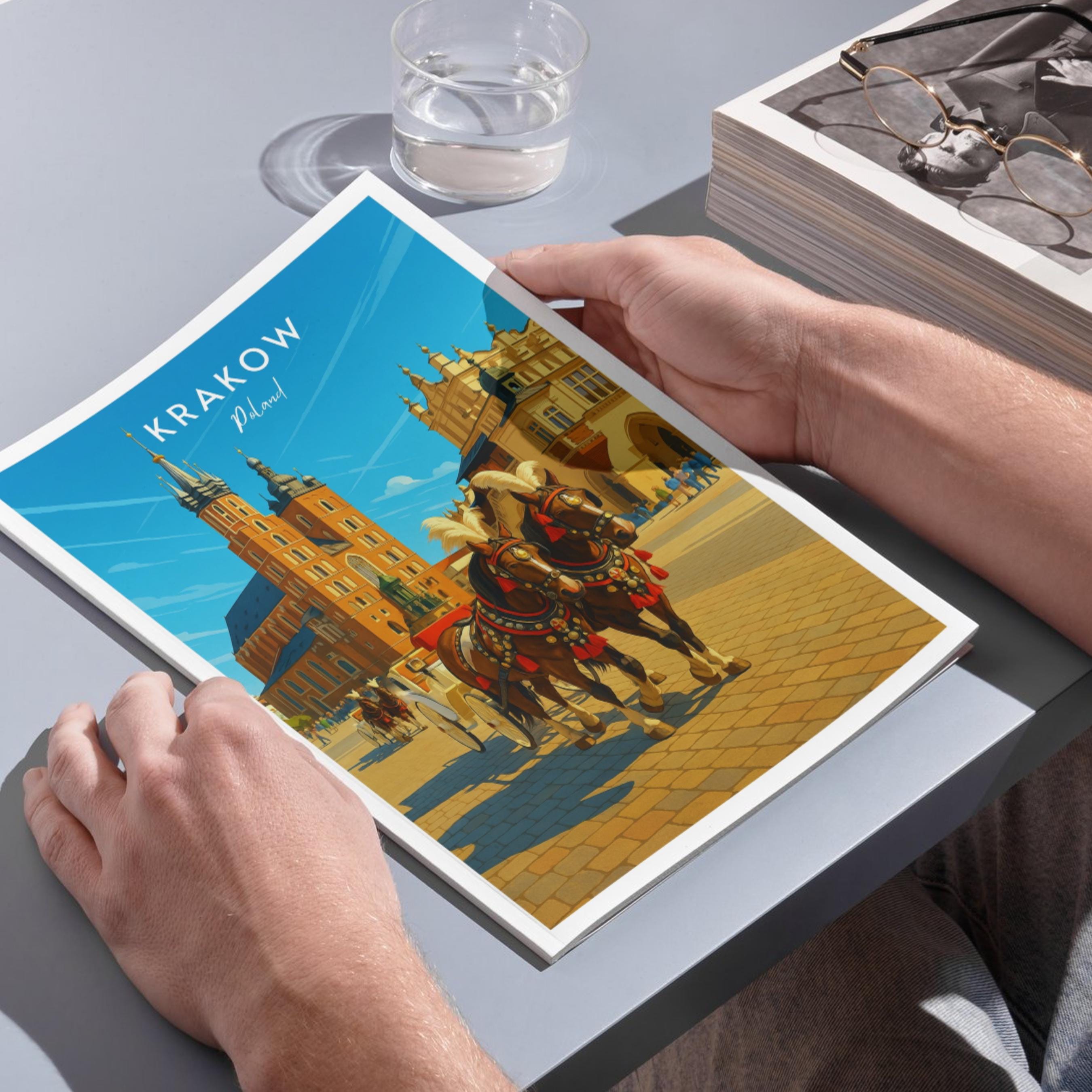 Affiche voyage - Cracovie, Pologne, Europe, Vielle Ville - art moderne, impression, poster