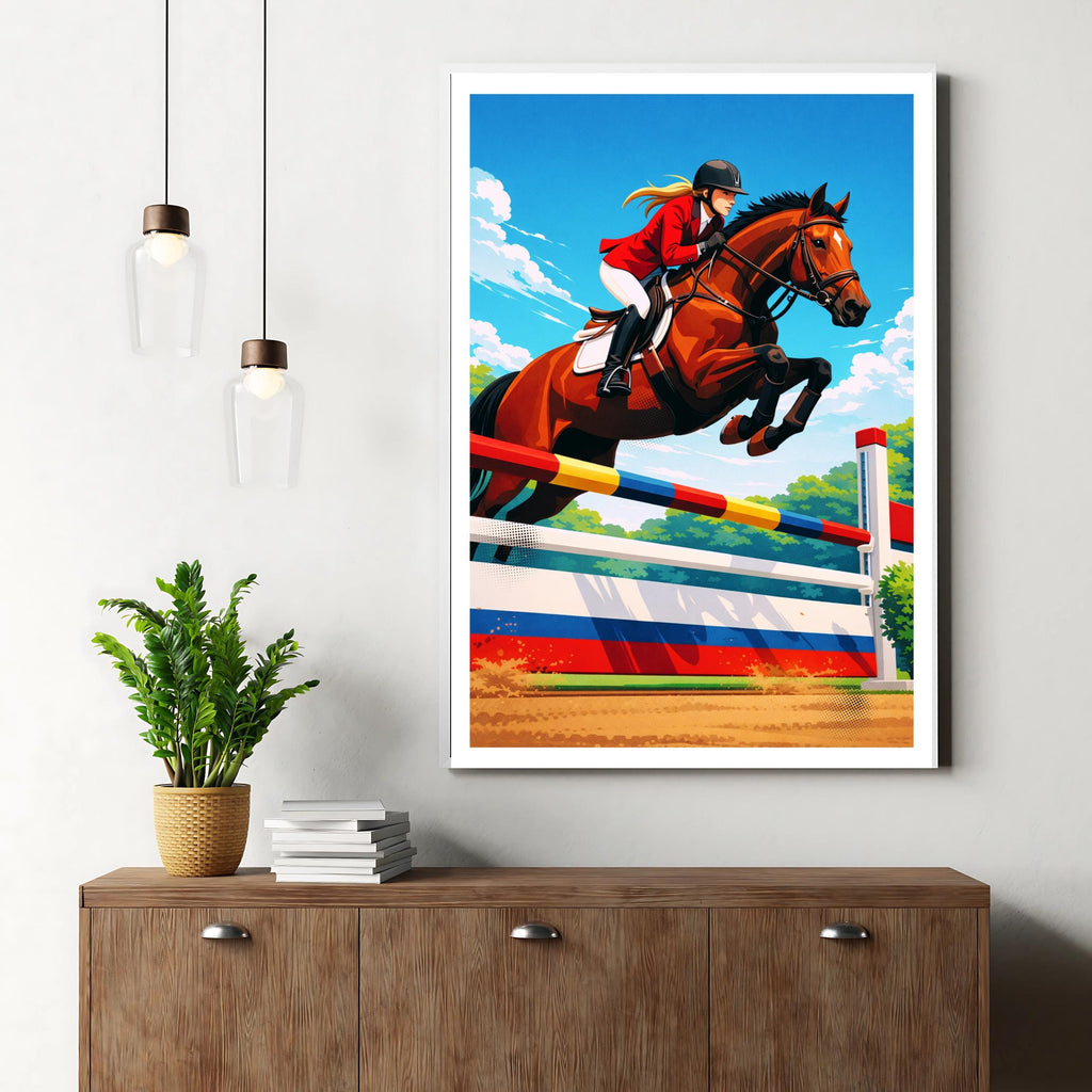 Affiche sport - Equitation, Equestre, Cavalière, Cheval - art moderne, impression, poster
