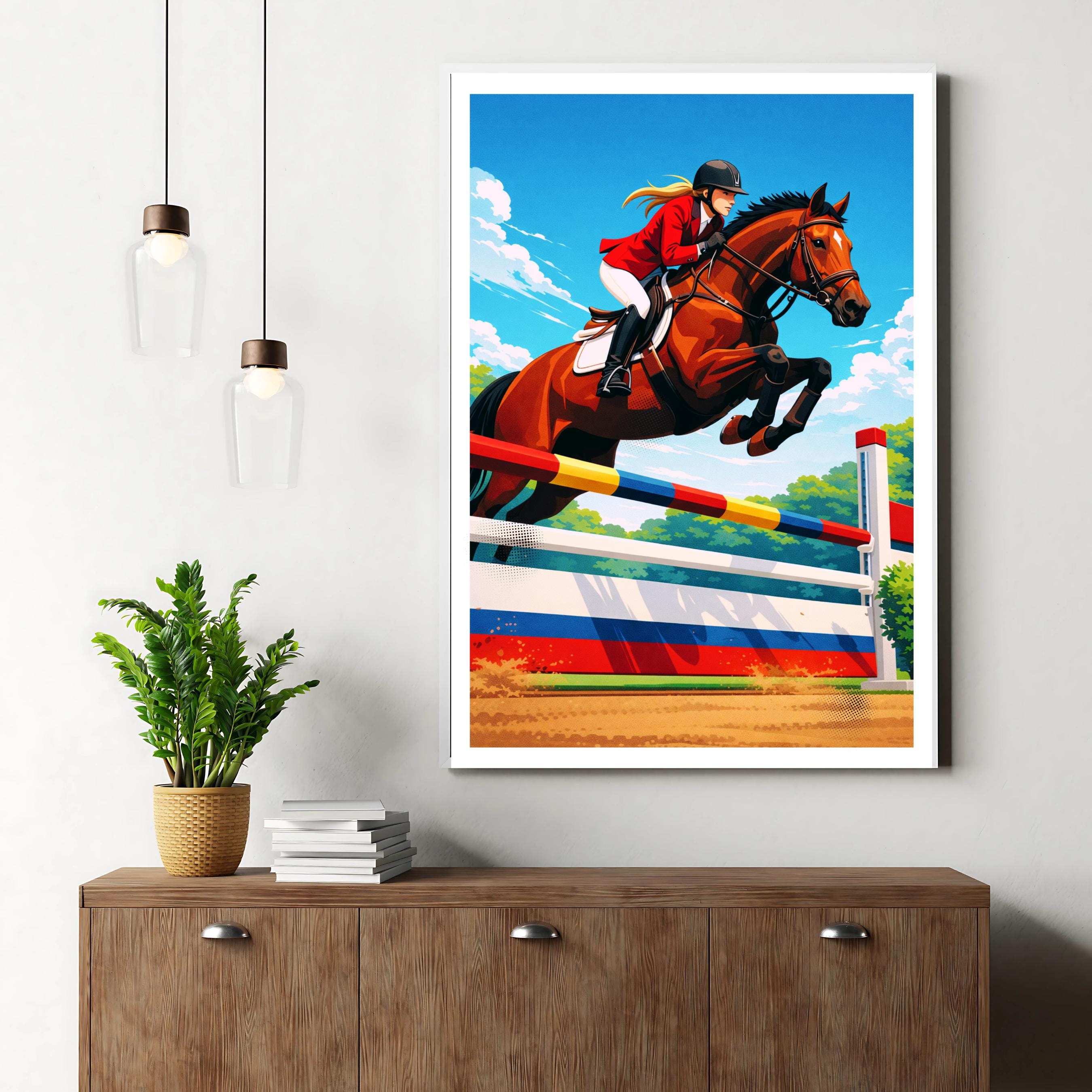 Affiche sport - Equitation, Equestre, Cavalière, Cheval - art moderne, impression, poster