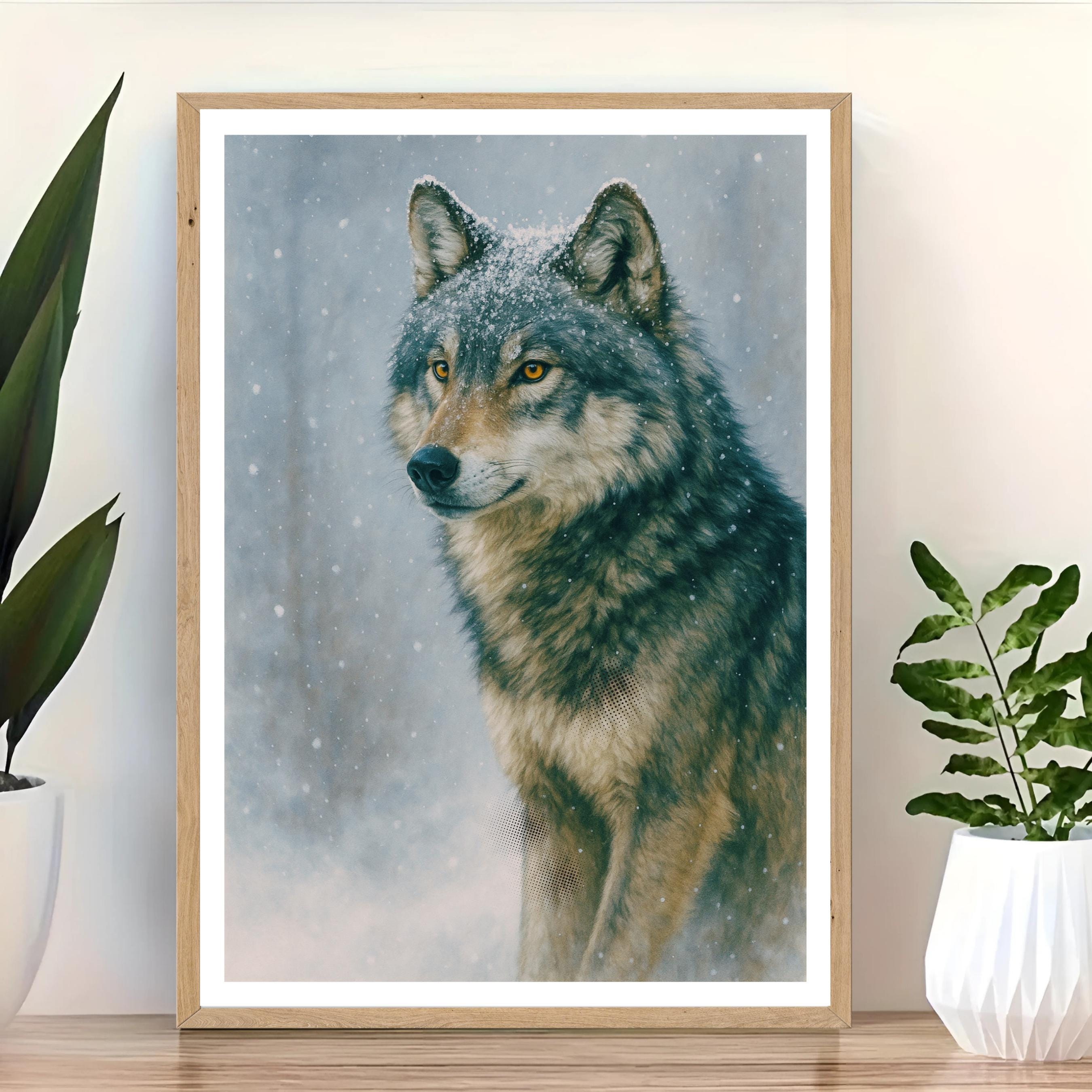 Affiche animaux - Loup, Hiver, Forêt, Animal Sauvage - art moderne, impression, poster