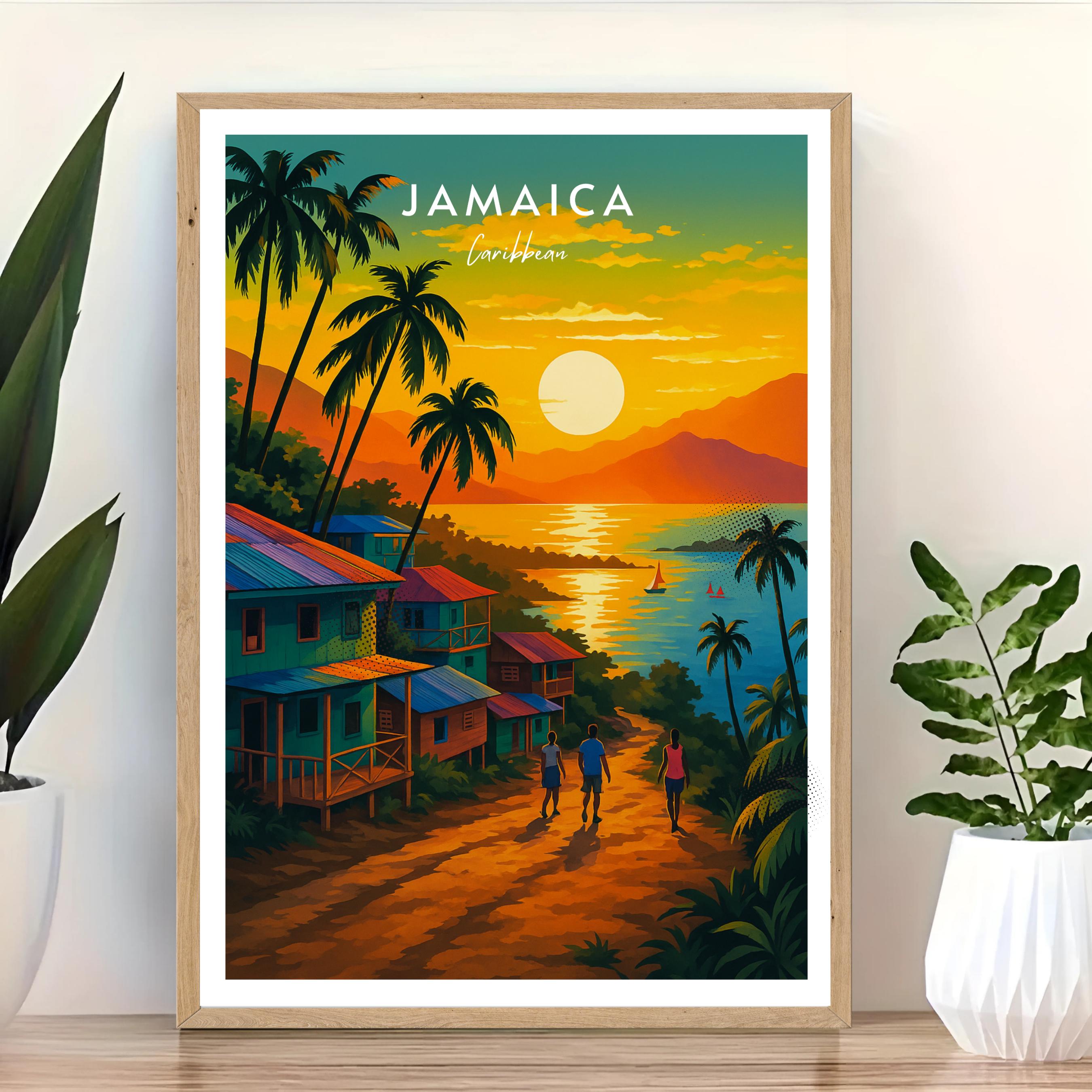 Affiche voyage - Jamaïque, Caraïbes, Amérique, Coucher de Soleil - art moderne, impression, poster