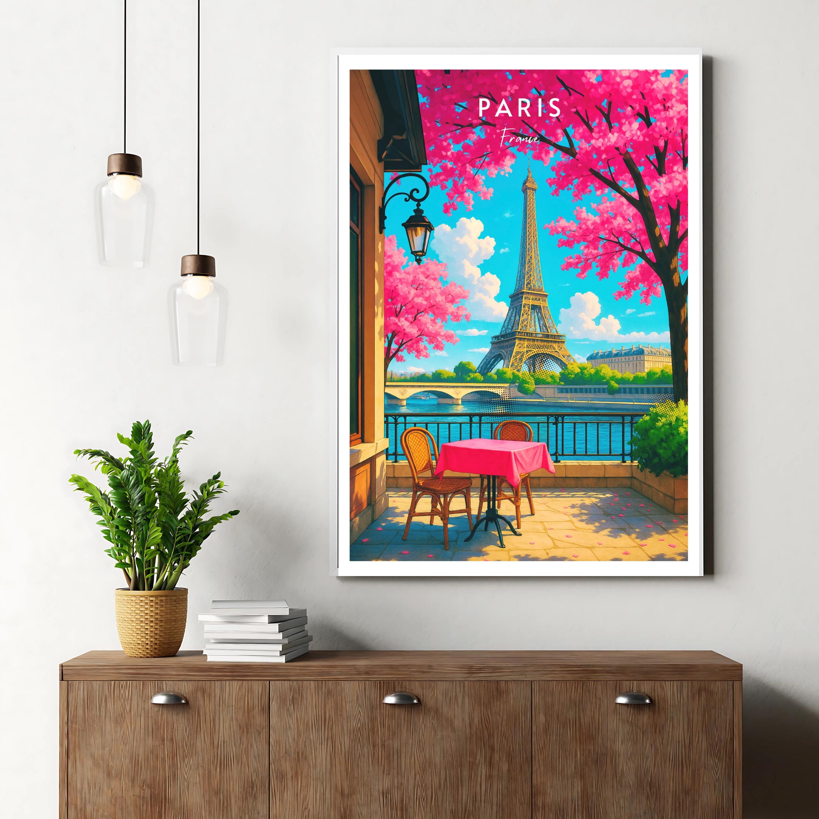 Affiche voyage - Paris, France, Tour Eiffel, Bistrot - art moderne, impression, poster