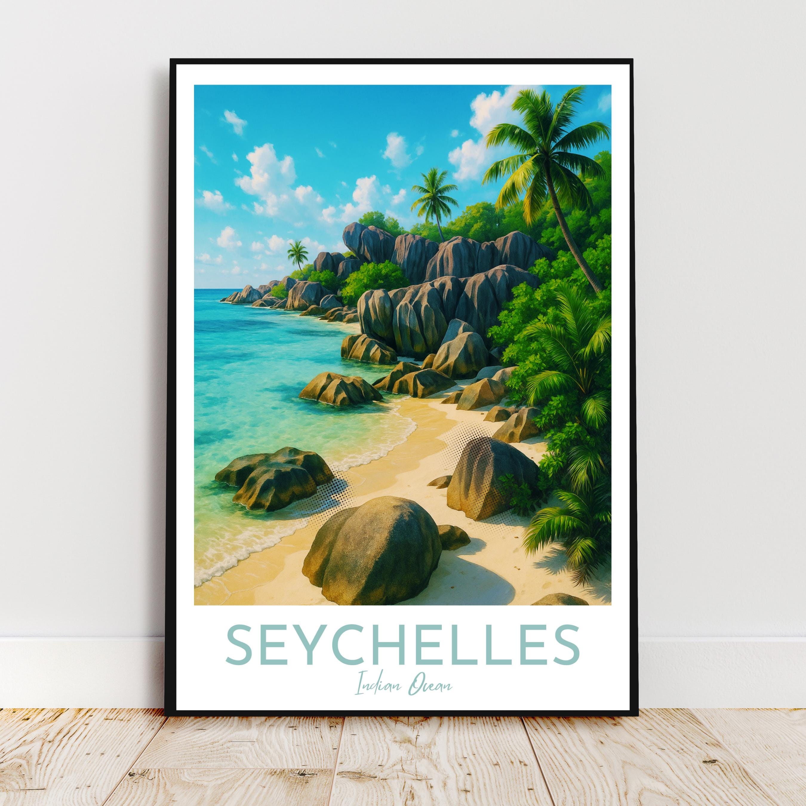 Affiche voyage - Seychelles, Océan Indien, Afrique, Plage - art moderne, impression, poster