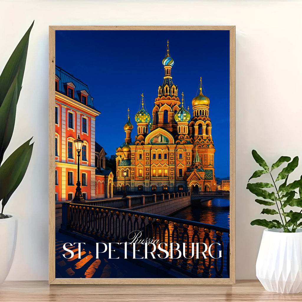 Affiche voyage - Saint Petersbourg, Russie, Europe, Cathédrale Saint-Sauveur - art moderne, impression, poster