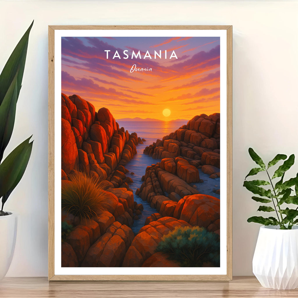 Affiche voyage - Tasmanie, Australie, Océanie, Baie des Feux - art moderne, impression, poster
