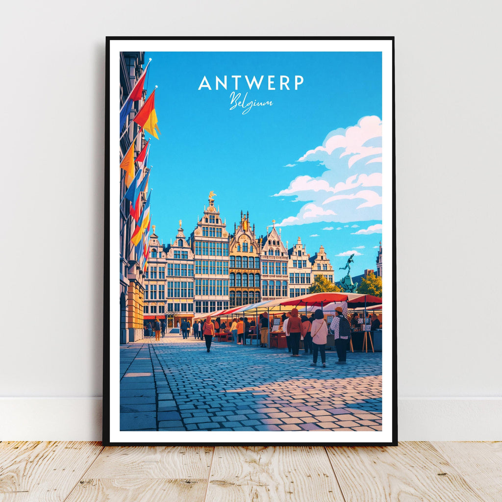 Affiche voyage - Anvers, Flandre, Belgique, Grande Place - art moderne, impression, poster