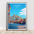 Affiche voyage - Anvers, Flandre, Belgique, Grande Place - art moderne, impression, poster