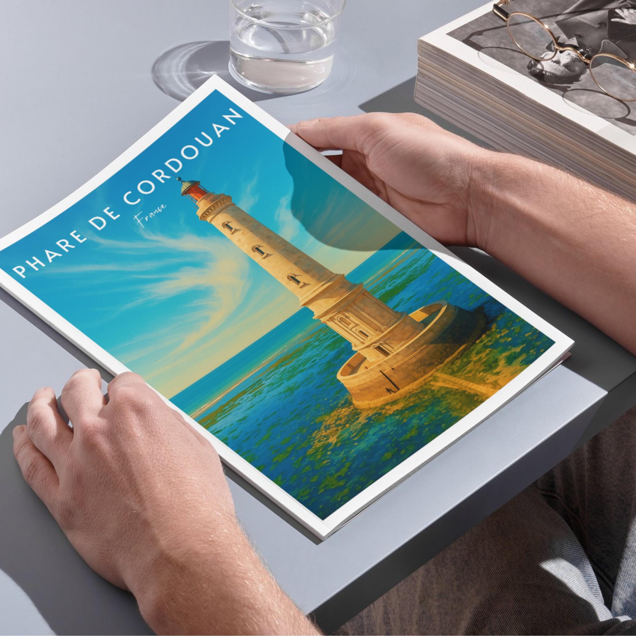 Affiche voyage - Phare de Cordouan, Gironde, France, Océan Atlantique - art moderne, impression, poster