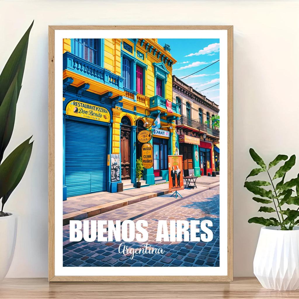 Affiche voyage - Buenos Aires, Argentine, Amérique, Maisons Colorées - art moderne, impression, poster
