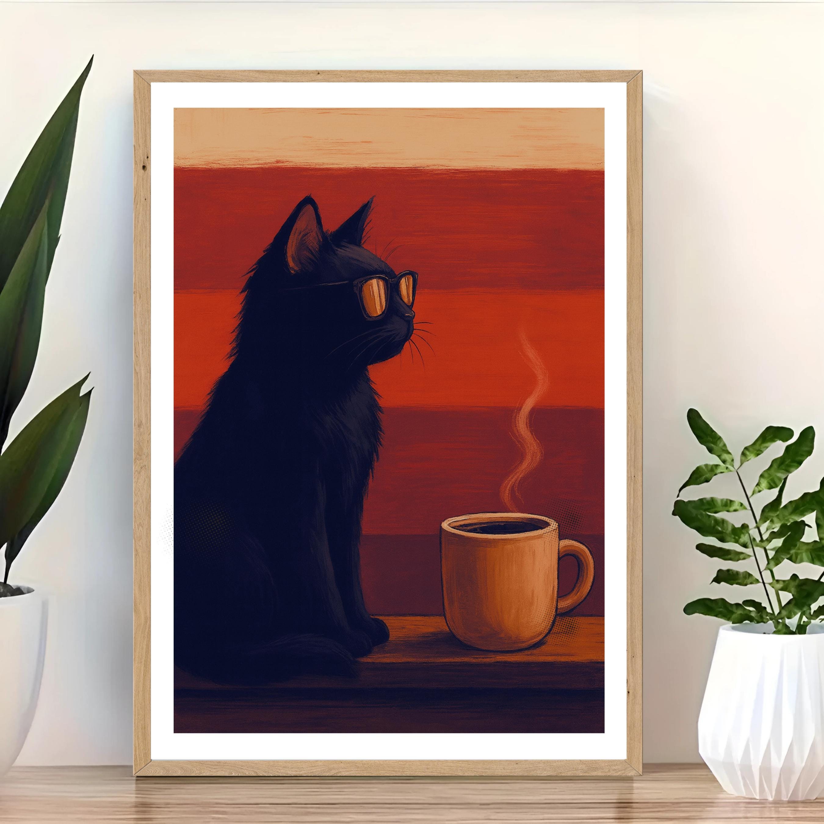 Affiche art - Chat, Café, Matin, Cuisine - art moderne, impression, poster