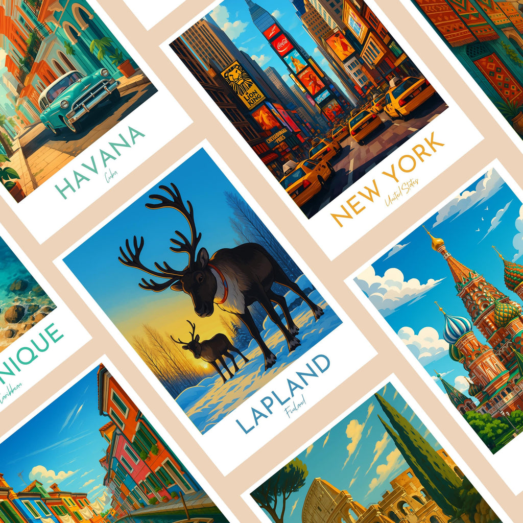 Affiche voyage - Laponie, Finlande, Europe, Rennes - art moderne, impression, poster
