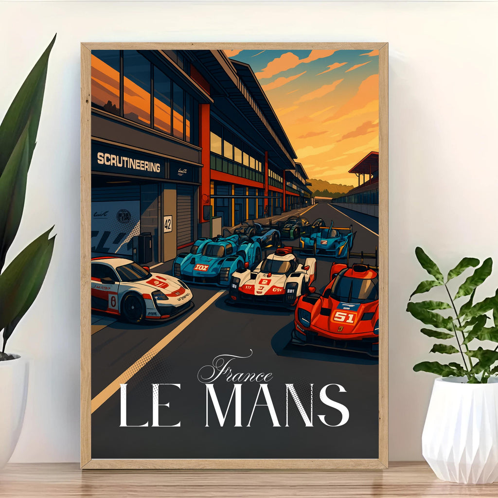 Affiche sport - Course Automobile, Circuit, Le Mans, France - art moderne, impression, poster