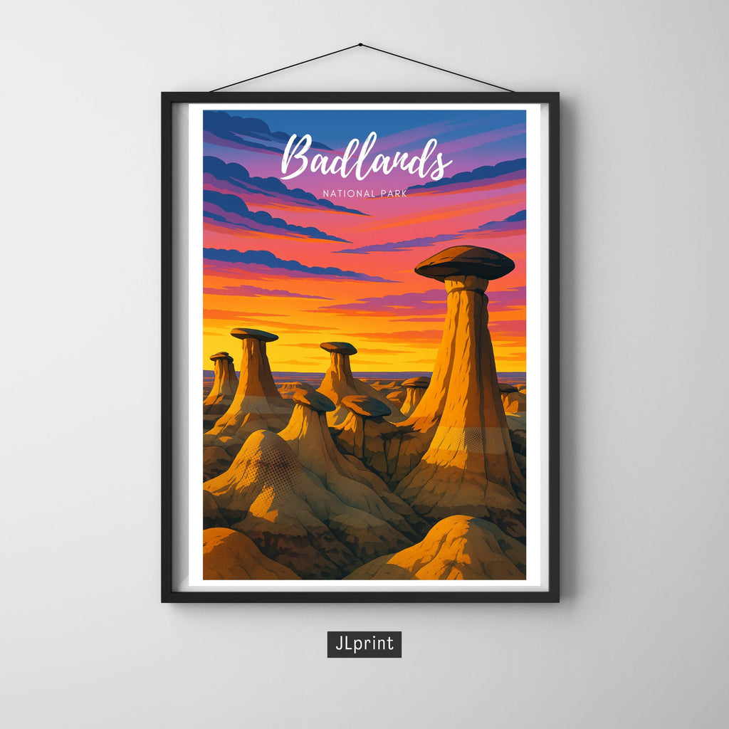Affiche voyage - Badlands, Parc National, USA, Amerique - art moderne, impression, poster