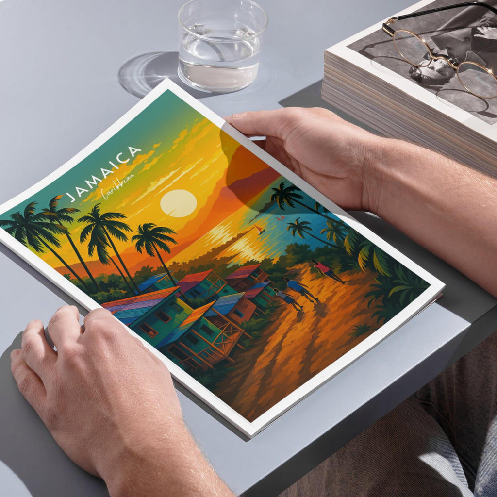 Affiche voyage - Jamaïque, Caraïbes, Amérique, Coucher de Soleil - art moderne, impression, poster