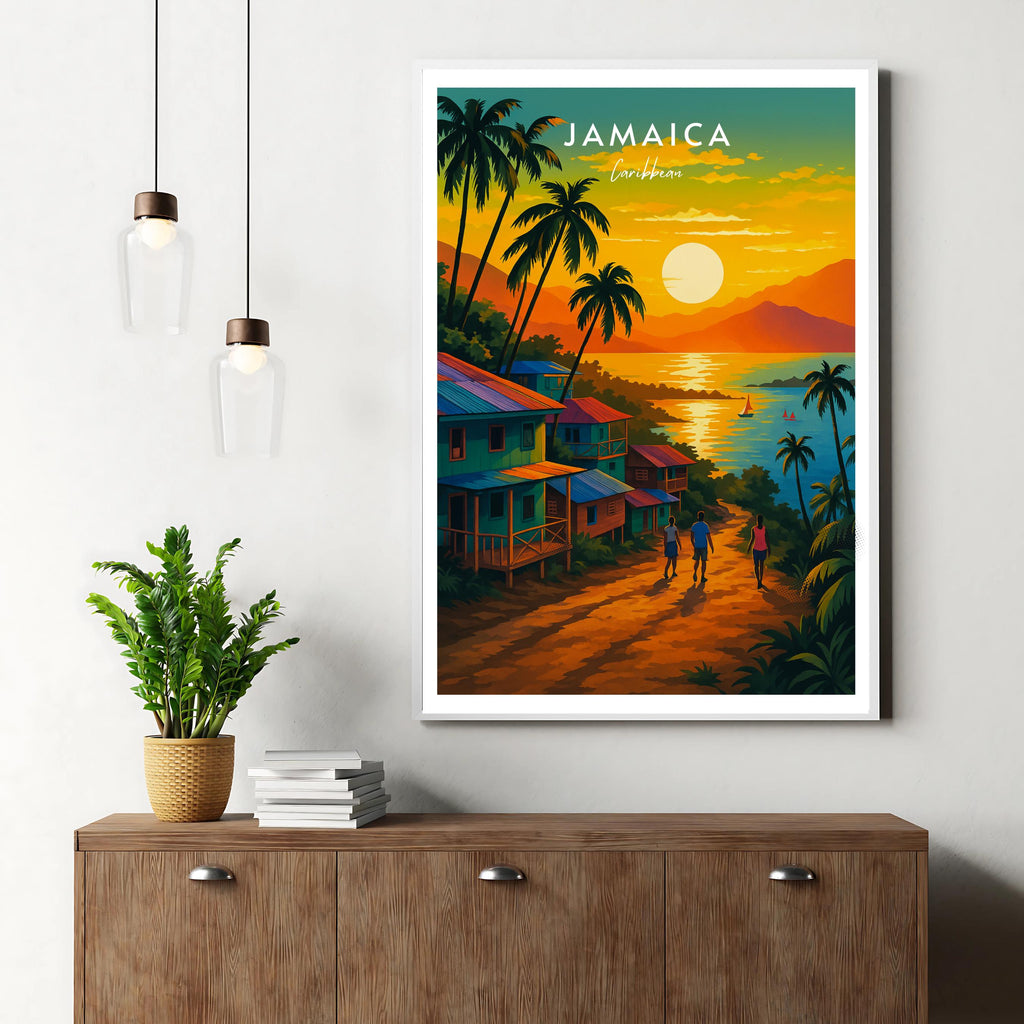 Affiche voyage - Jamaïque, Caraïbes, Amérique, Coucher de Soleil - art moderne, impression, poster