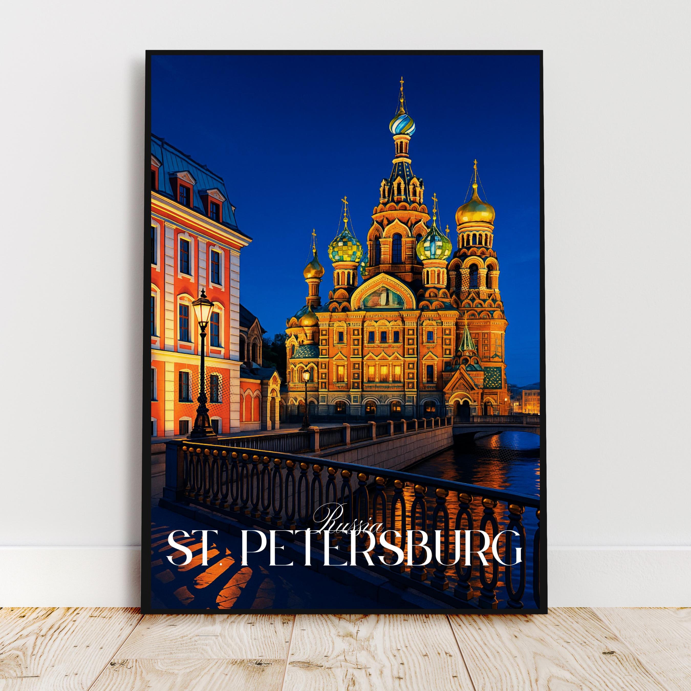 Affiche voyage - Saint Petersbourg, Russie, Europe, Cathédrale Saint-Sauveur - art moderne, impression, poster