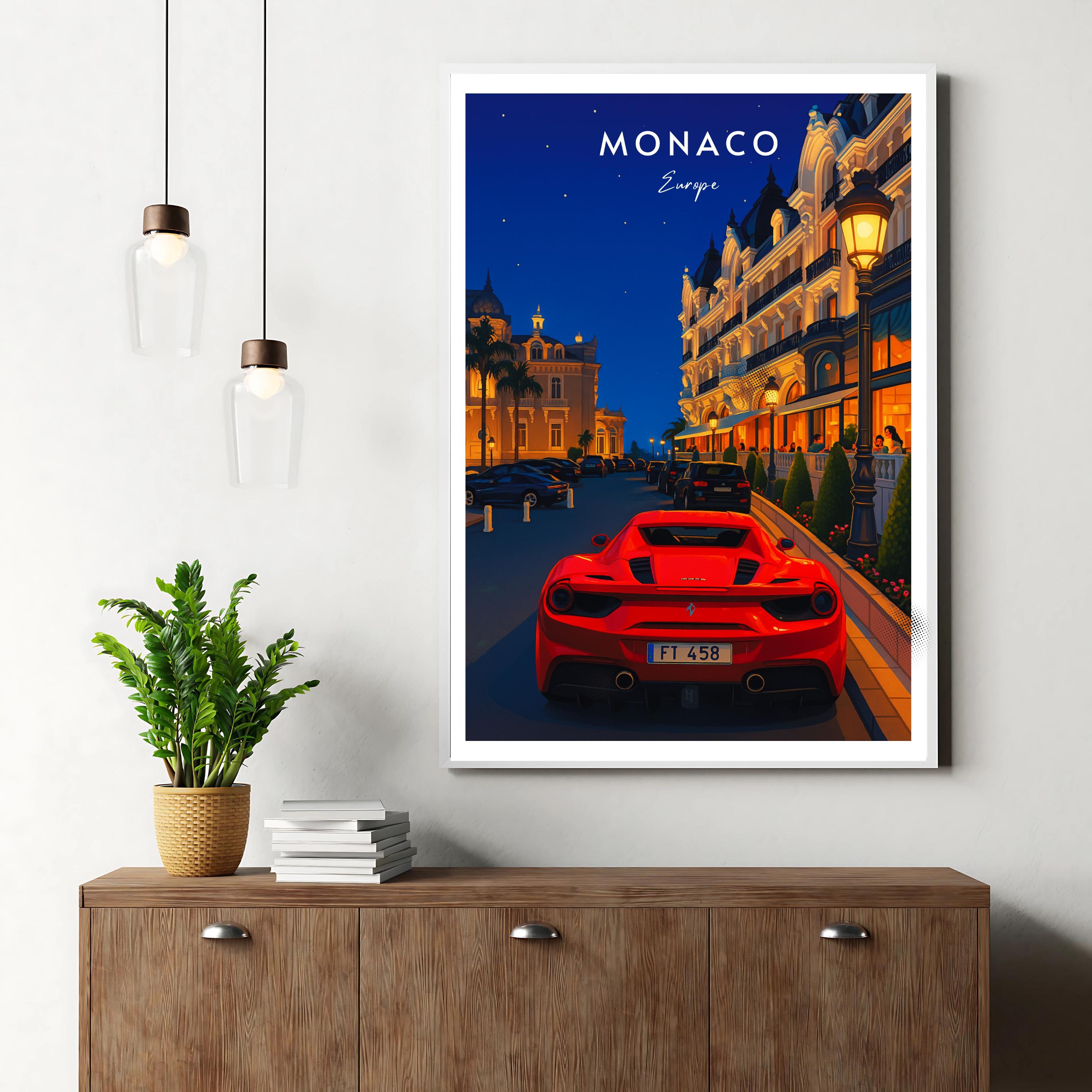 Affiche voyage - Monaco, Europe, Principauté, French Riviera - art moderne, impression, poster