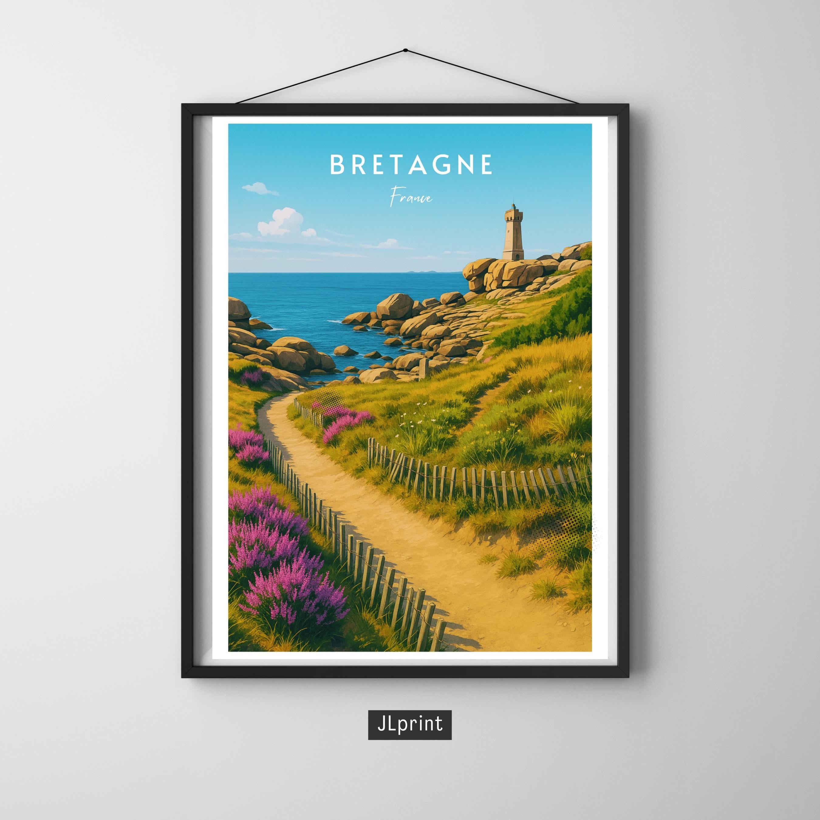 Affiche voyage - Bretagne, France, Ocean Atlantique, Phare - art moderne, impression, poster