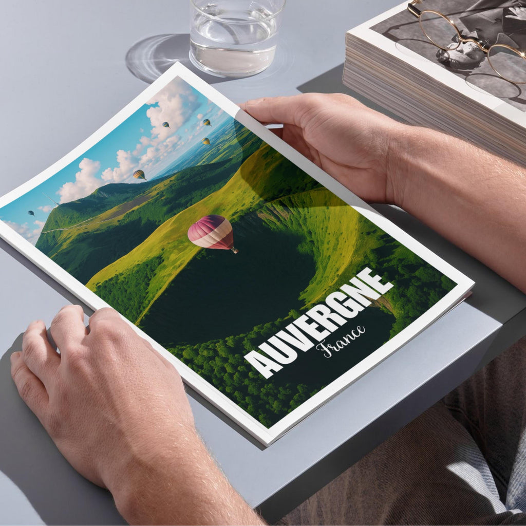 Affiche voyage - Auvergne, Puy de Dôme, France, Volcans - art moderne, impression, poster