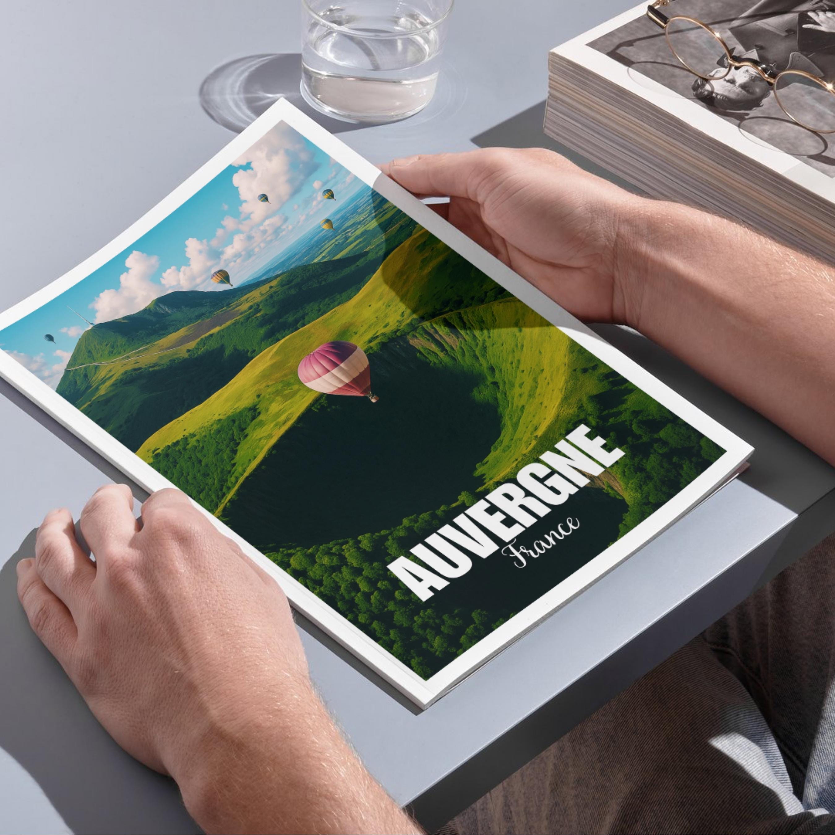 Affiche voyage - Auvergne, Puy de Dôme, France, Volcans - art moderne, impression, poster