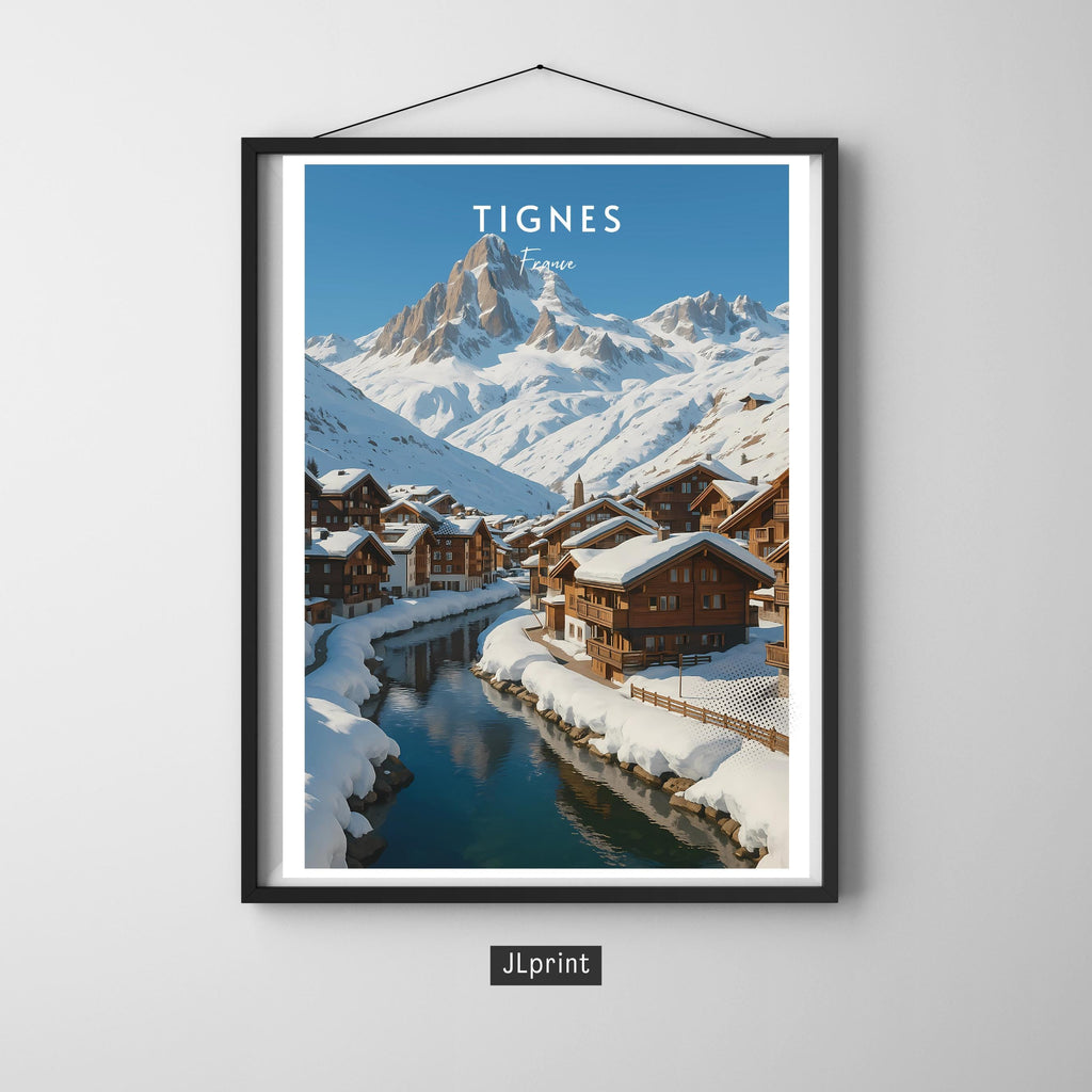 Affiche voyage - Tignes, Alpes, France, Chalets Montagne - moderne, impression, poster